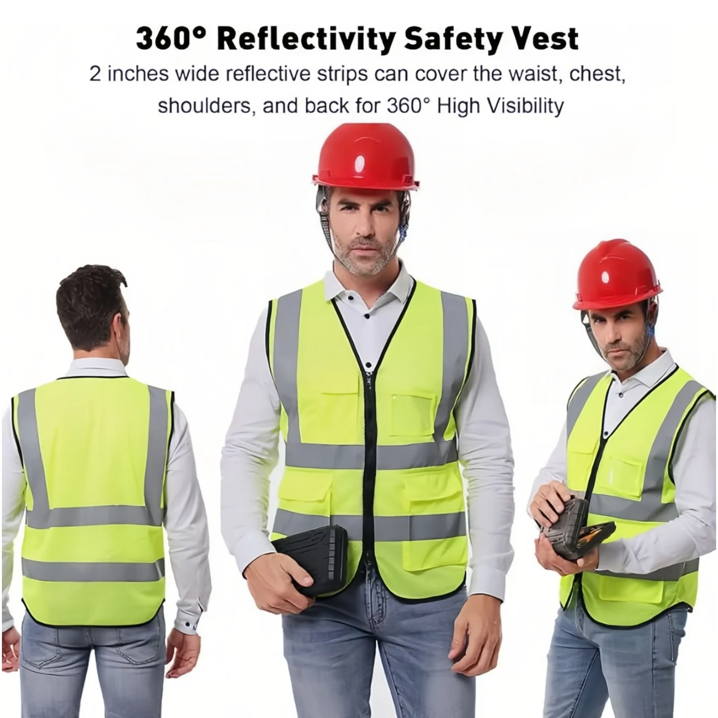 2-Pack Reflective Safety Vest for Men and Women, High Visibility Vest with Pockets, Breathable Mesh, Construction Vest with Whistle and Neon Silver Strip, Green, 4XL