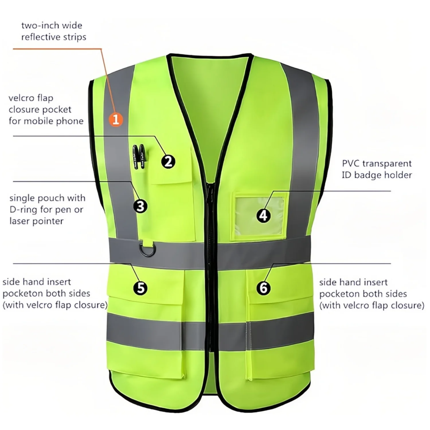 2-Pack Reflective Safety Vest for Men and Women, High Visibility Vest with Pockets, Breathable Mesh, Construction Vest with Whistle and Neon Silver Strip, Green, 4XL
