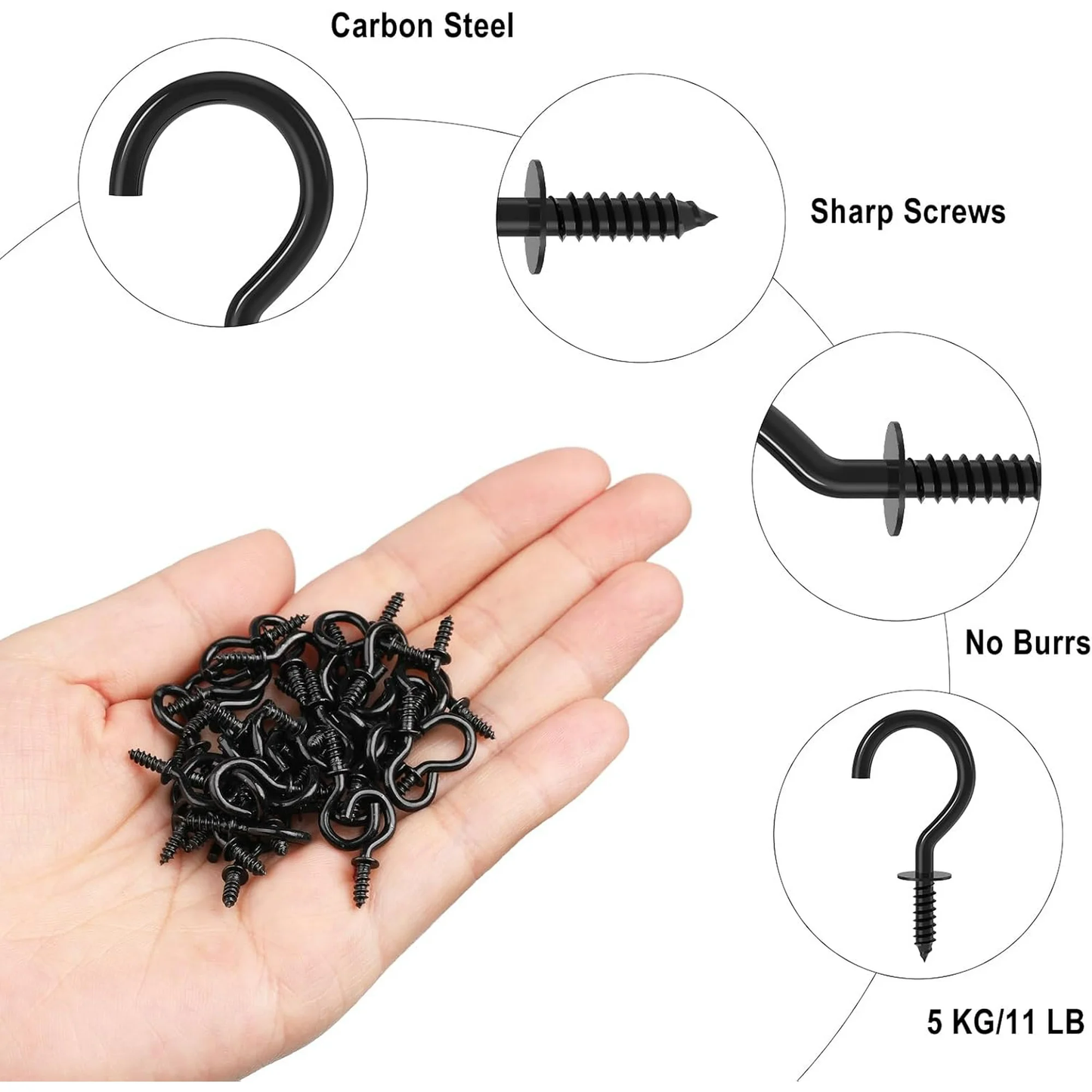 2 Sizes 150 Pcs Screw Hooks Kit,Ceiling Hooks,Hanger Hooks Outdoor Plant Hooks for Outdoor Ceiling Hooks for Hanging,Screw-in Cup Hooks Kit,Black