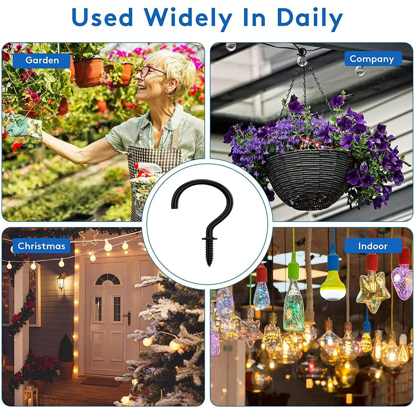 2 Sizes 150 Pcs Screw Hooks Kit,Ceiling Hooks,Hanger Hooks Outdoor Plant Hooks for Outdoor Ceiling Hooks for Hanging,Screw-in Cup Hooks Kit,Black