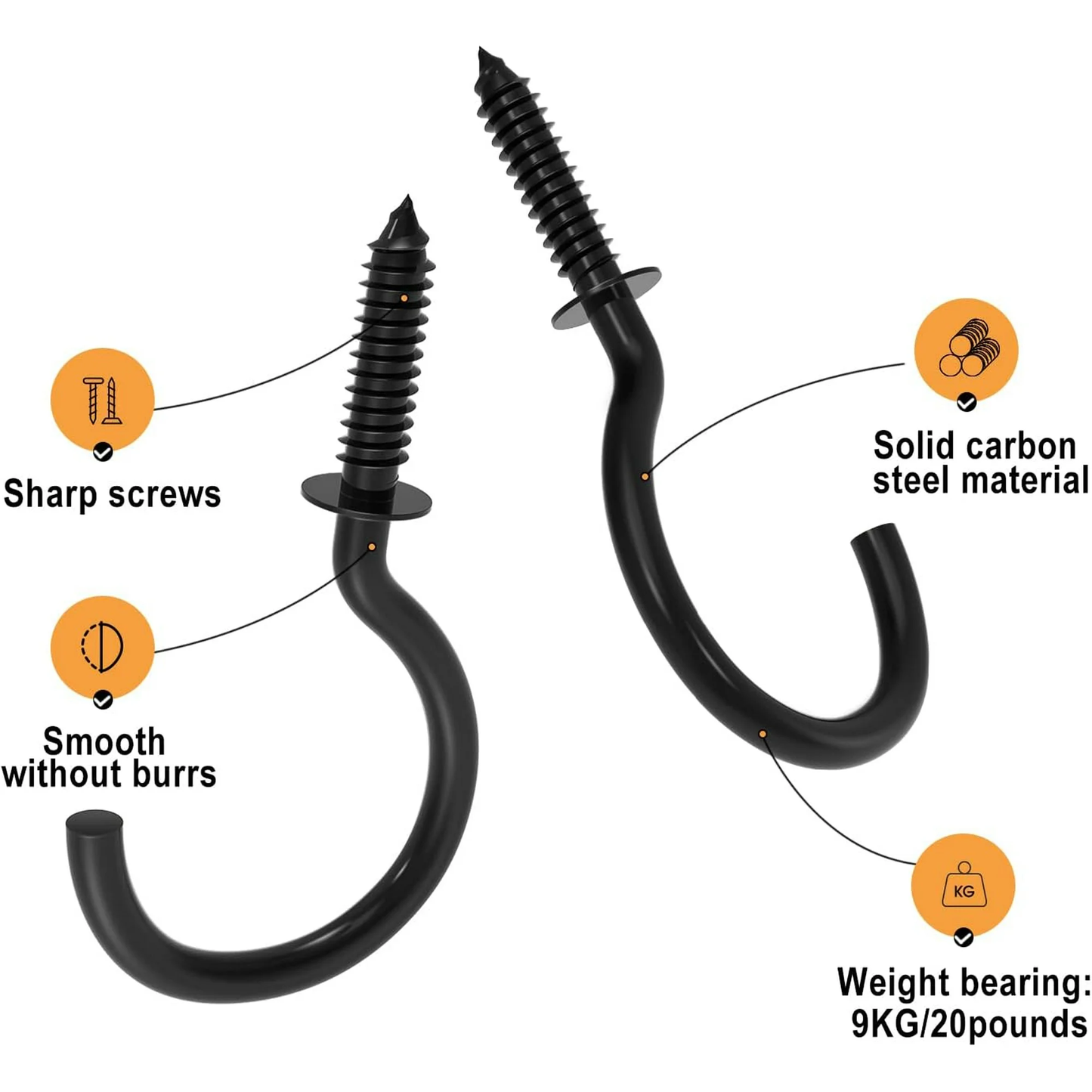 2 Sizes 150 Pcs Screw Hooks Kit,Ceiling Hooks,Hanger Hooks Outdoor Plant Hooks for Outdoor Ceiling Hooks for Hanging,Screw-in Cup Hooks Kit,Black