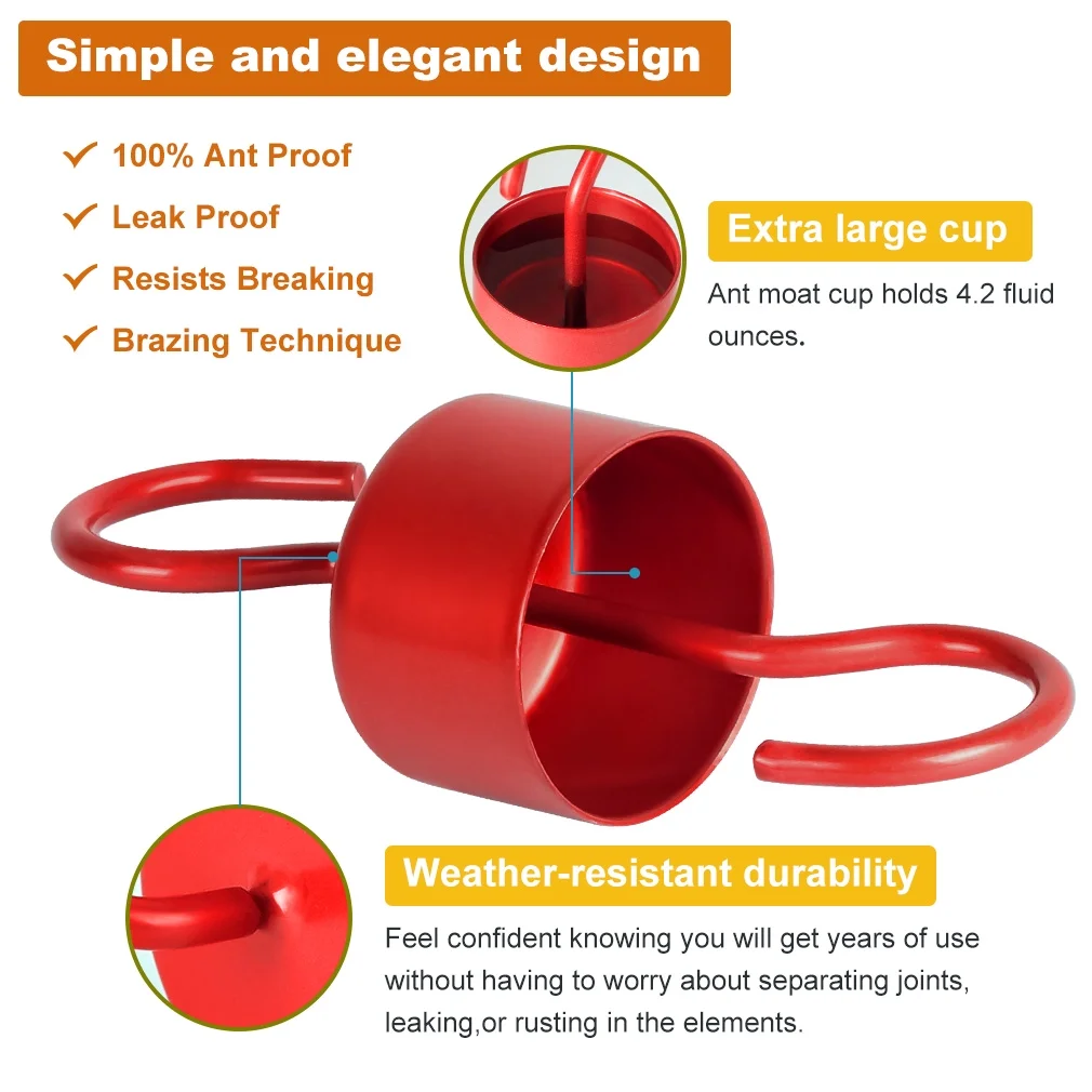 6 pack Ant Moat for Hummingbird Feeders,Red Hummingbird Feeder Ant Guards,Ant Guard Metal Materials,Ant Mote for Hummingbird Feeder with Hanging Chain and Cleaning Brush
