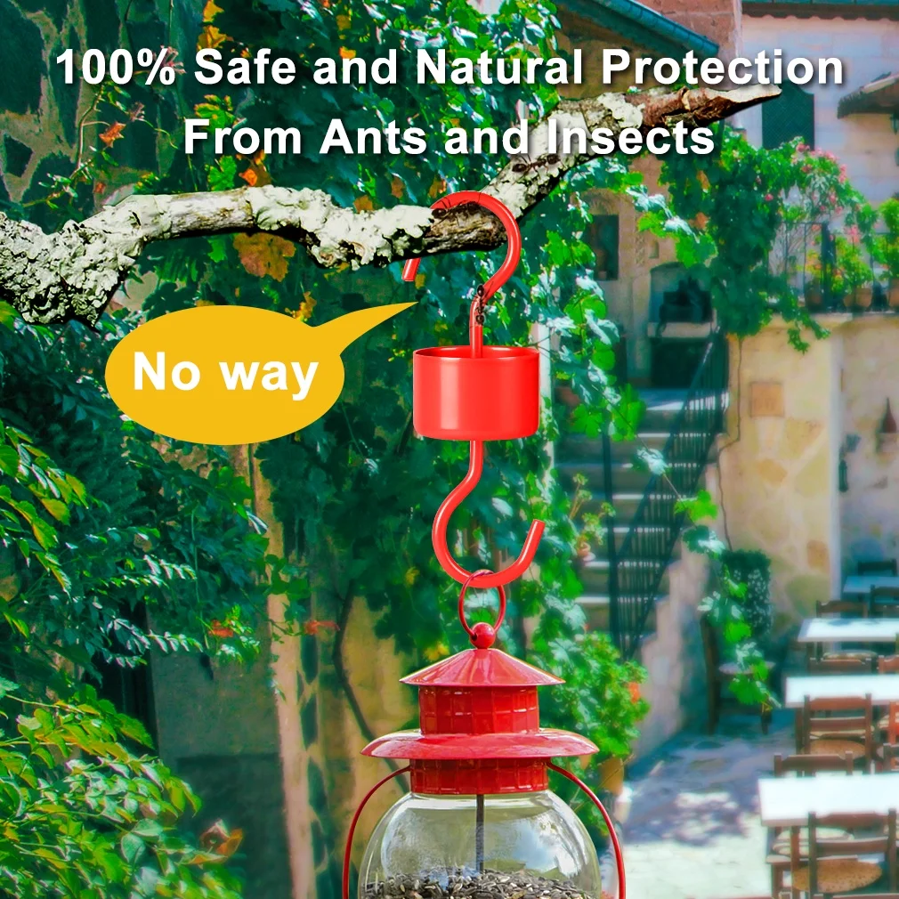 6 pack Ant Moat for Hummingbird Feeders,Red Hummingbird Feeder Ant Guards,Ant Guard Metal Materials,Ant Mote for Hummingbird Feeder with Hanging Chain and Cleaning Brush