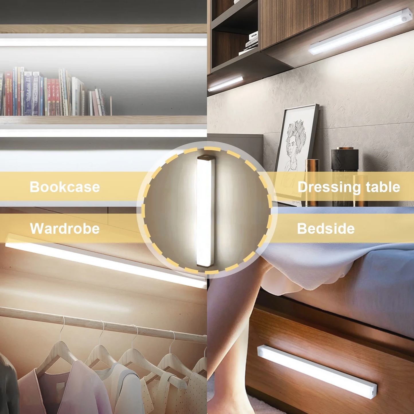 6 Pack LED Under Cabinet Lights,Motion Sensor Light Strip Adhesive Sheet,3 Modes Dimmable Closet Light,Counter Lights for Kitchen Stairs,White,11.81 x 0.78 in