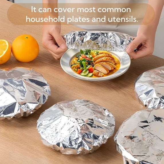 80Pcs Reusable Aluminum Foil Bowl Covers – Elastic Food Covers for Bread Proofing, Heat-Resistant, Food Storage, Kitchen and Outdoor Use, 8-13 Inch Diameter, 2 Sizes