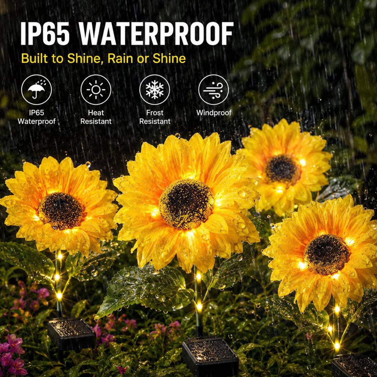 2 Pack Solar Garden Lights with 2 Extra Sunflower Heads, Solar Sunflower Lights Outdoor Waterproof with Auto On/Off, Solar Lights for Patio Lawn Outdoor Decor, Lighted Stem