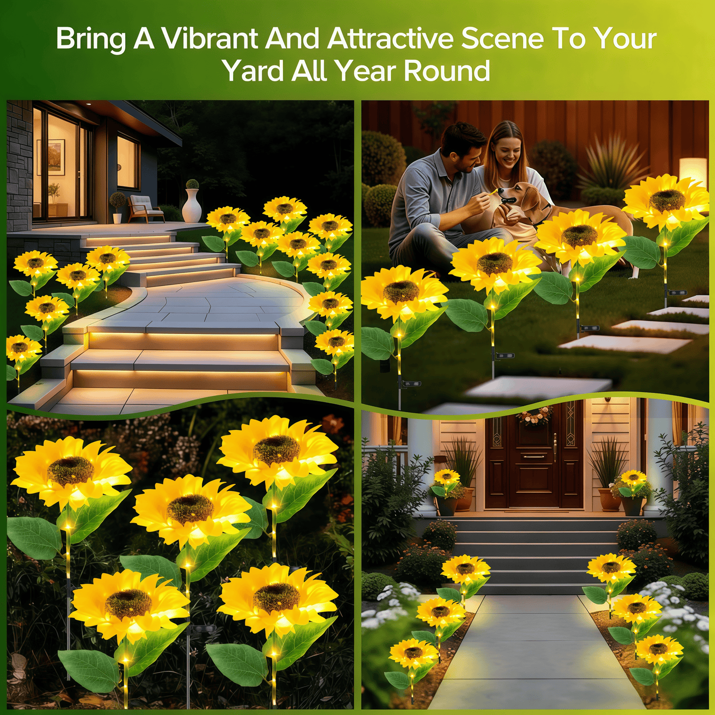 4 Pack Solar Garden Lights, Solar Sunflower Lights Outdoor Waterproof with Auto On/Off, Solar Lights for Patio Lawn Outdoor Decor, Yellow