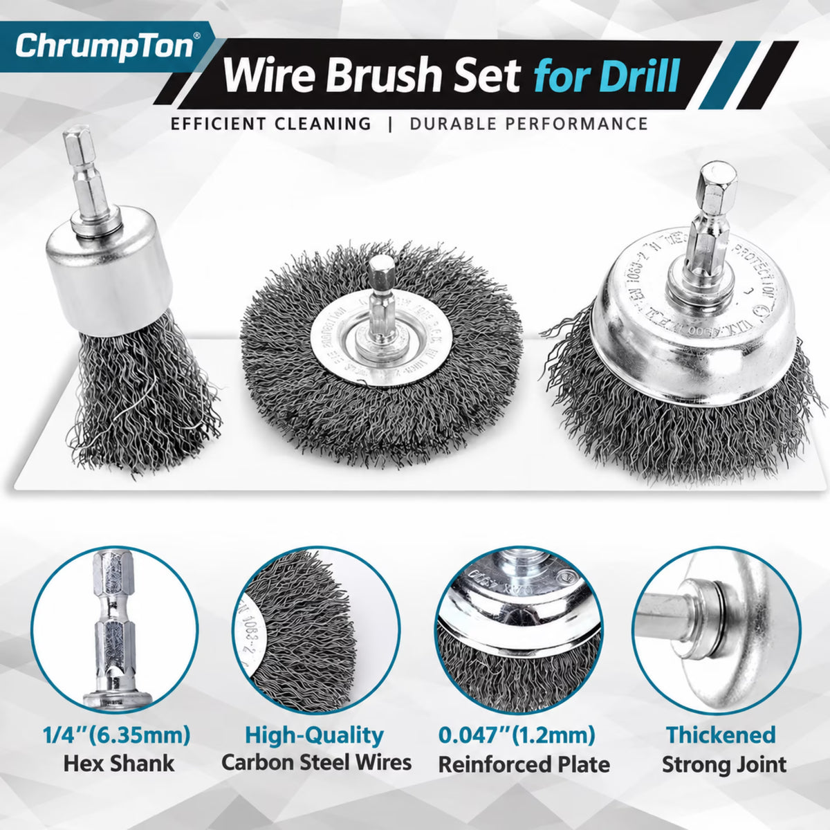 ChrumpTon 26 Pcs Wire Brush for Drill,Wire Wheel for Drill 1/4 inch Hex Shank & 0.11 inch Round Shank,Wire Cup Brush Drill Attachment for Rust Removal,Corrosion and Scrub Surfaces
