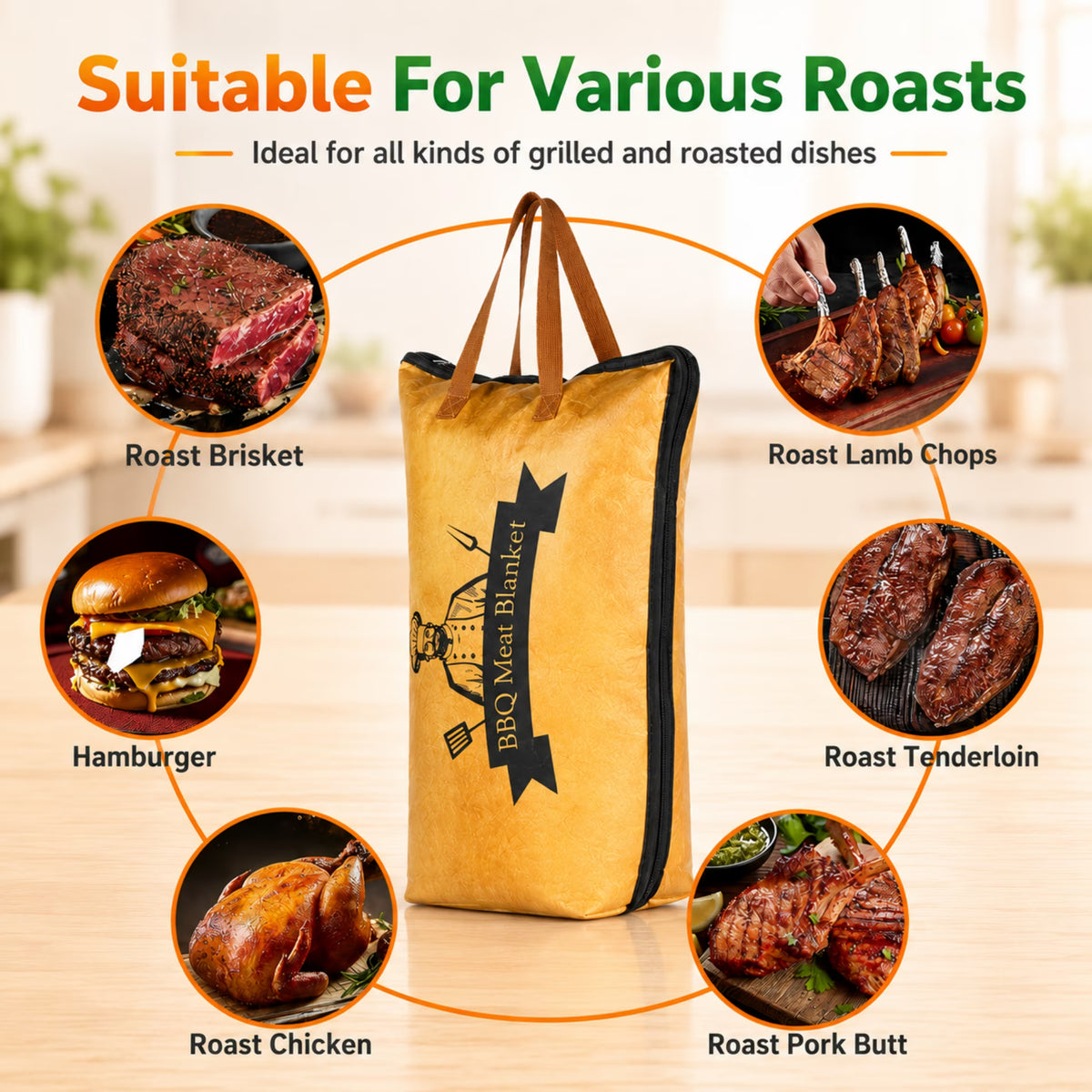 ChrumpTon 21 Inch BBQ Blanket for Resting Meat, 5-Layer Insulated Brisket Resting Bag with Wide Mouth Zipper, Reusable Smoker Meat Resting Blanket for Brisket, Ribs, Pork Shoulder & Turkey