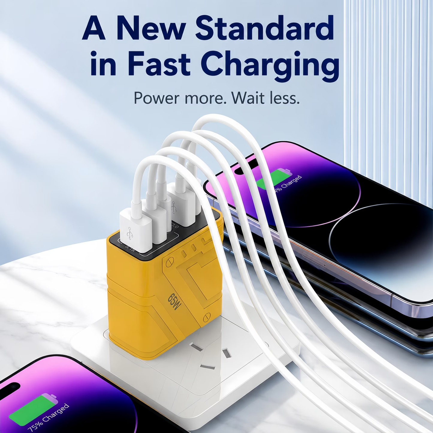 QINIUXO USB C Charger Block, 2 Pcs USB C Adapter, 5-Port Wall Charger, Fast Charging Block, Type C Brick Chargers for Various Types of Mobile Phones, Yellow