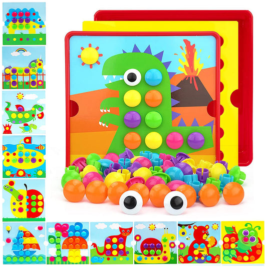 Button Art Toys for Kids 2pcs,Color Matching Mosaic Pegboard for Toddlers,24 Pictures,Early Learning Educational Toys,Fine Motor Skills Game for Boys & Girls 3+