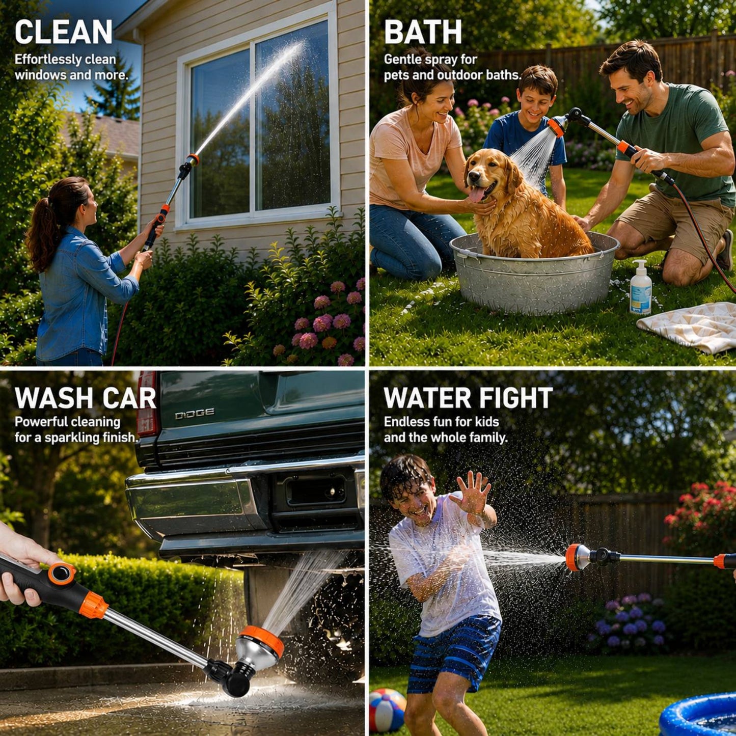 Garden Hose Nozzle, Hose Nozzle with 180° Rotating Head, Heavy Duty Metal Watering Wand, Pressure Nozzle with 8 Spray Patterns and Flow Control, Garden Tools Perfect for Hanging Baskets, Shrubs