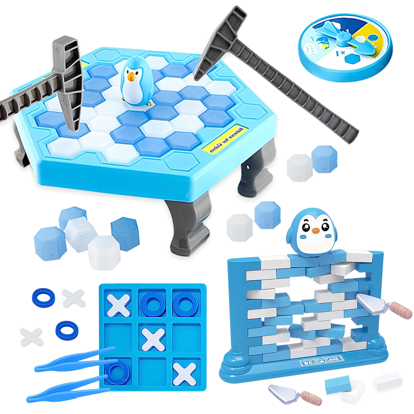 Trapped Penguin Board Game,Penguin Ice Break Toy with Mini Penguin Brick Wall Game and Tic Tac Toe,Thin Ice Game Set for Kids and Adults