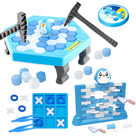 Trapped Penguin Board Game,Penguin Ice Break Toy with Mini Penguin Brick Wall Game and Tic Tac Toe,Thin Ice Game Set for Kids and Adults