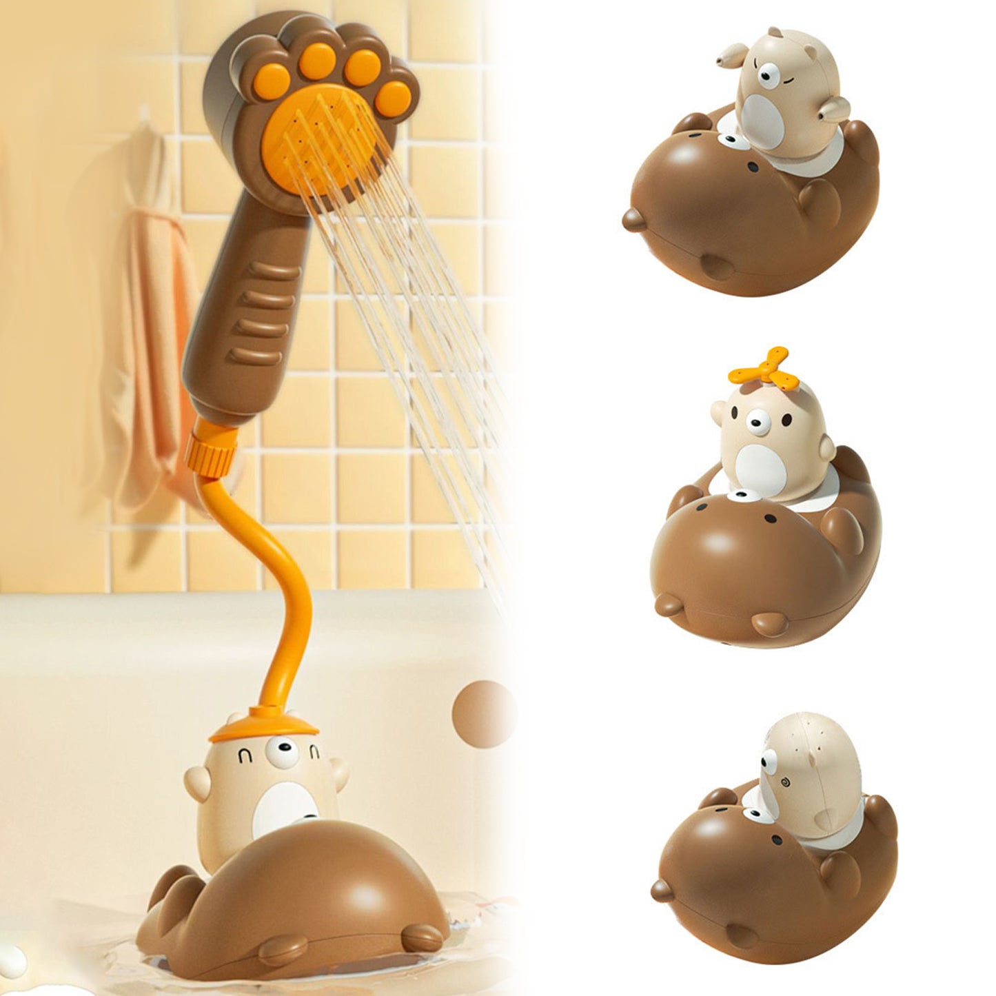 Baby Bath Shower Head，Bath Shower Toy，Bear Shower Head，Mother Bear and Four Little Bears，Practical Bath Toys for Babies 6-12 Months