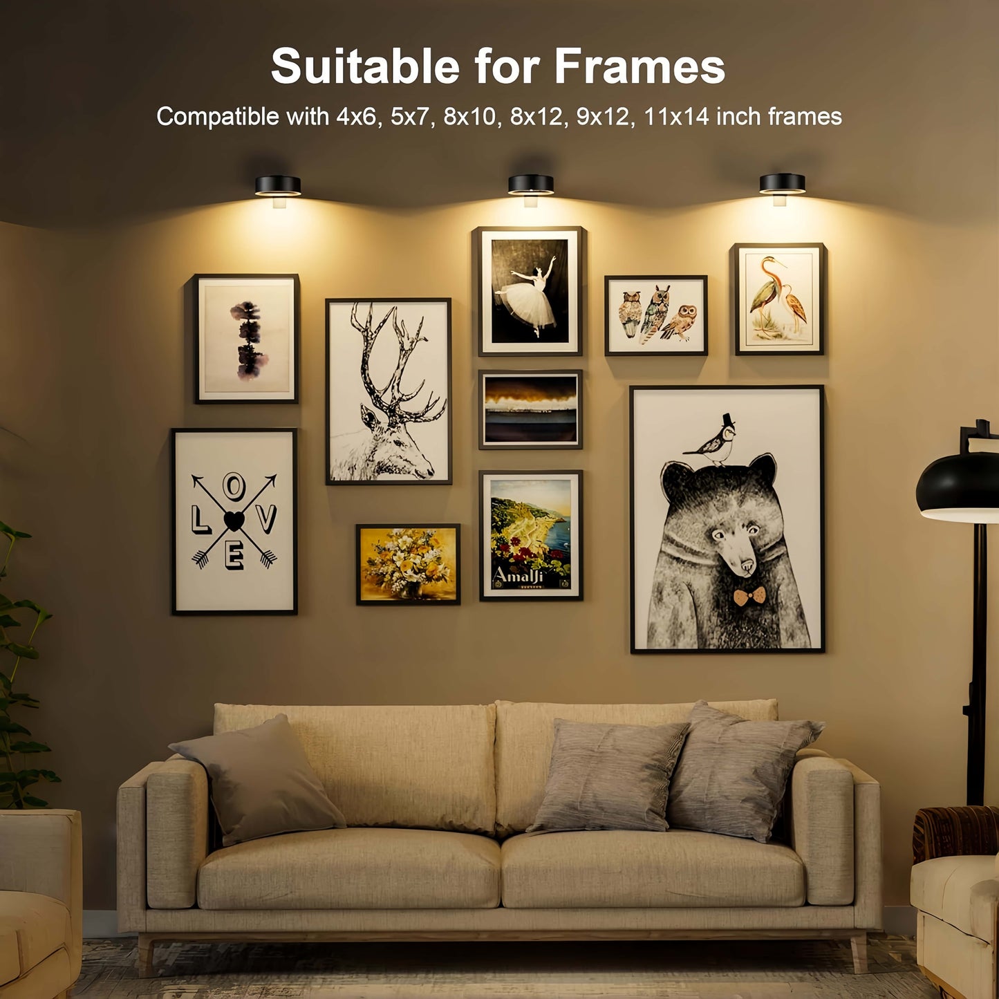 2 Pack Picture Lights for Wall, Battery Operated Picture Light with 3 Color Temps and 13 RGB, Painting Light with Remote Dimmable Timer, Wall Lights for Picture Frames, Black