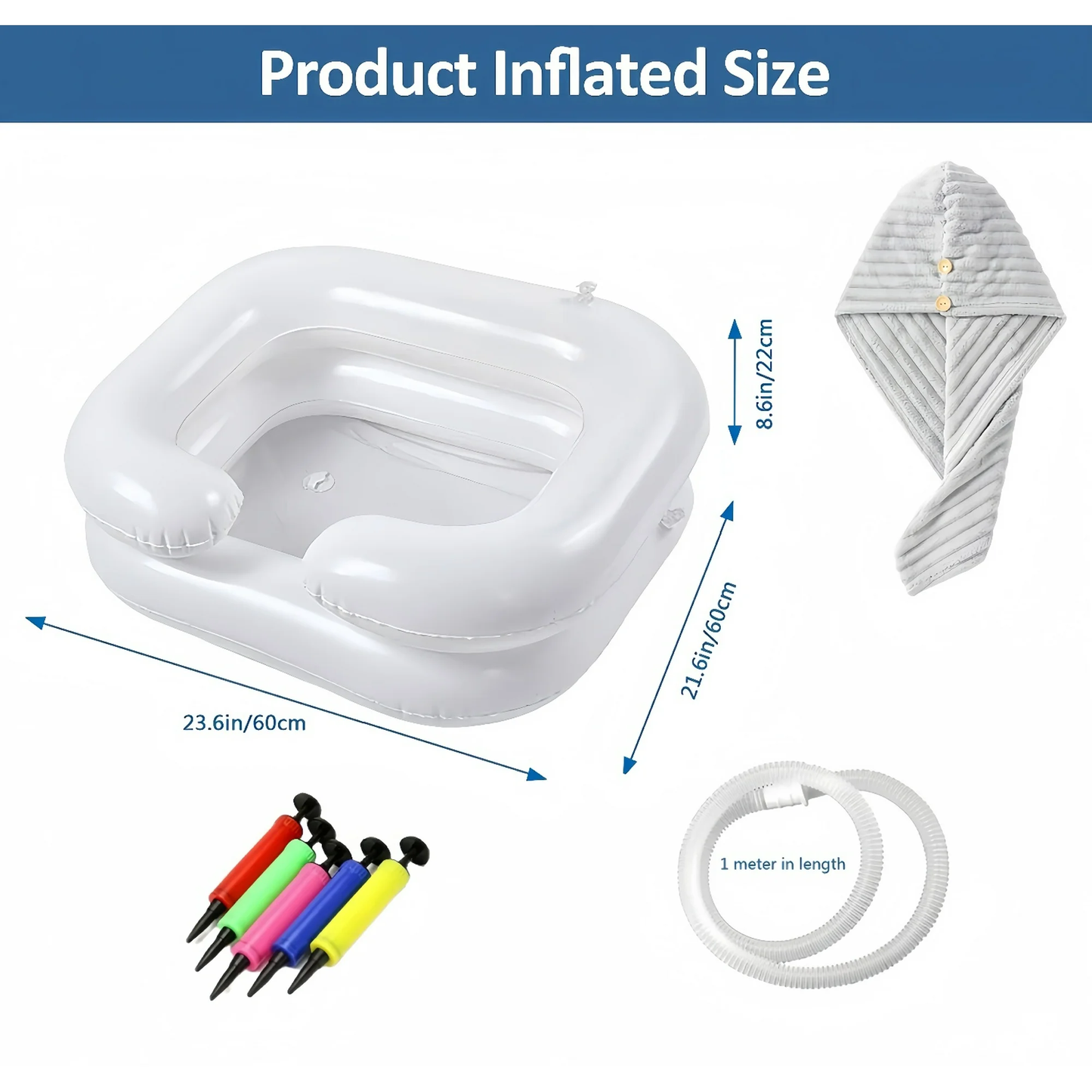 Inflatable Hair Wash Basin,Portable Shampoo Bowl with Hand Pump and Hair Towel Wrap,for Injured,Elderly,Bed-Bound,Handicapped