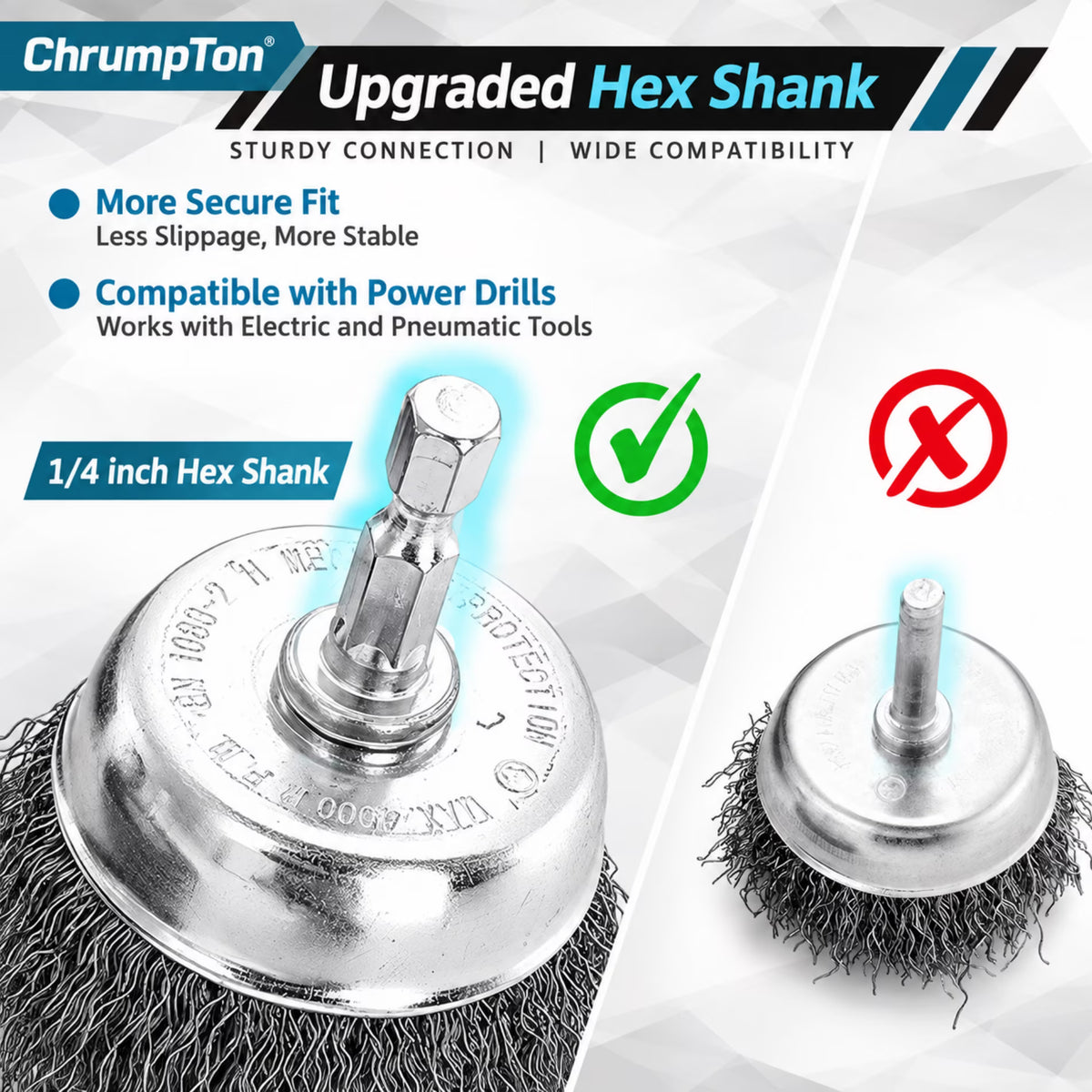 ChrumpTon 26 Pcs Wire Brush for Drill,Wire Wheel for Drill 1/4 inch Hex Shank & 0.11 inch Round Shank,Wire Cup Brush Drill Attachment for Rust Removal,Corrosion and Scrub Surfaces