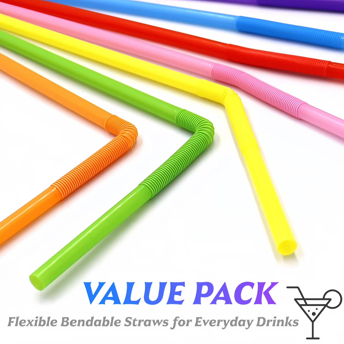 ChrumpTon 300 Pack Bendable Plastic Straws, 10.24" Extra Long Colorful Disposable Drinking Straws, Flexible Bendy Straws for Juice, Smoothies, Milk & Party Drinks