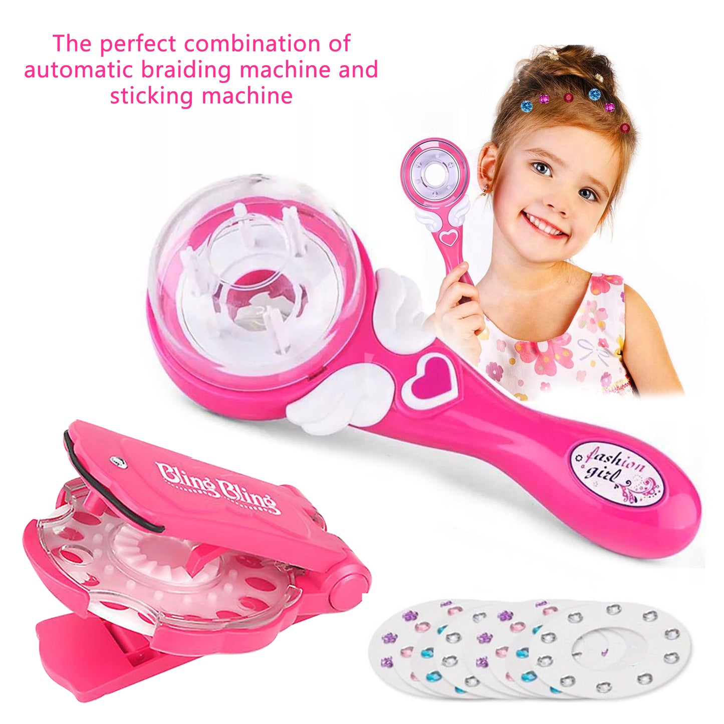 Automatic Hair Braider and Hair Gem Stamper Hair Styling Set,Braiding Tool with Hair Gem,Create Unique Styles for Every Type of Hair,The Perfect Gift for Girls