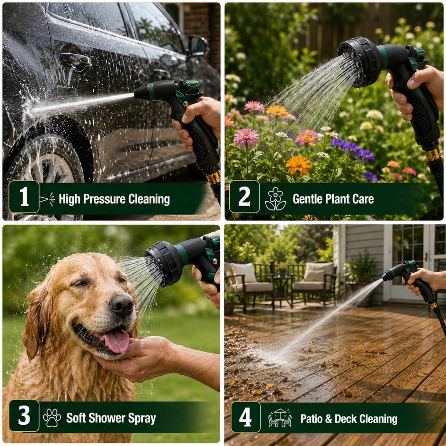 2 Pack Garden Hose Nozzle, Heavy Duty Water Hose Nozzle with 8 Spray Patterns, High Pressure Hose Sprayer with Flow Control for Flowers, Lawn, Car Wash and Pet Bath
