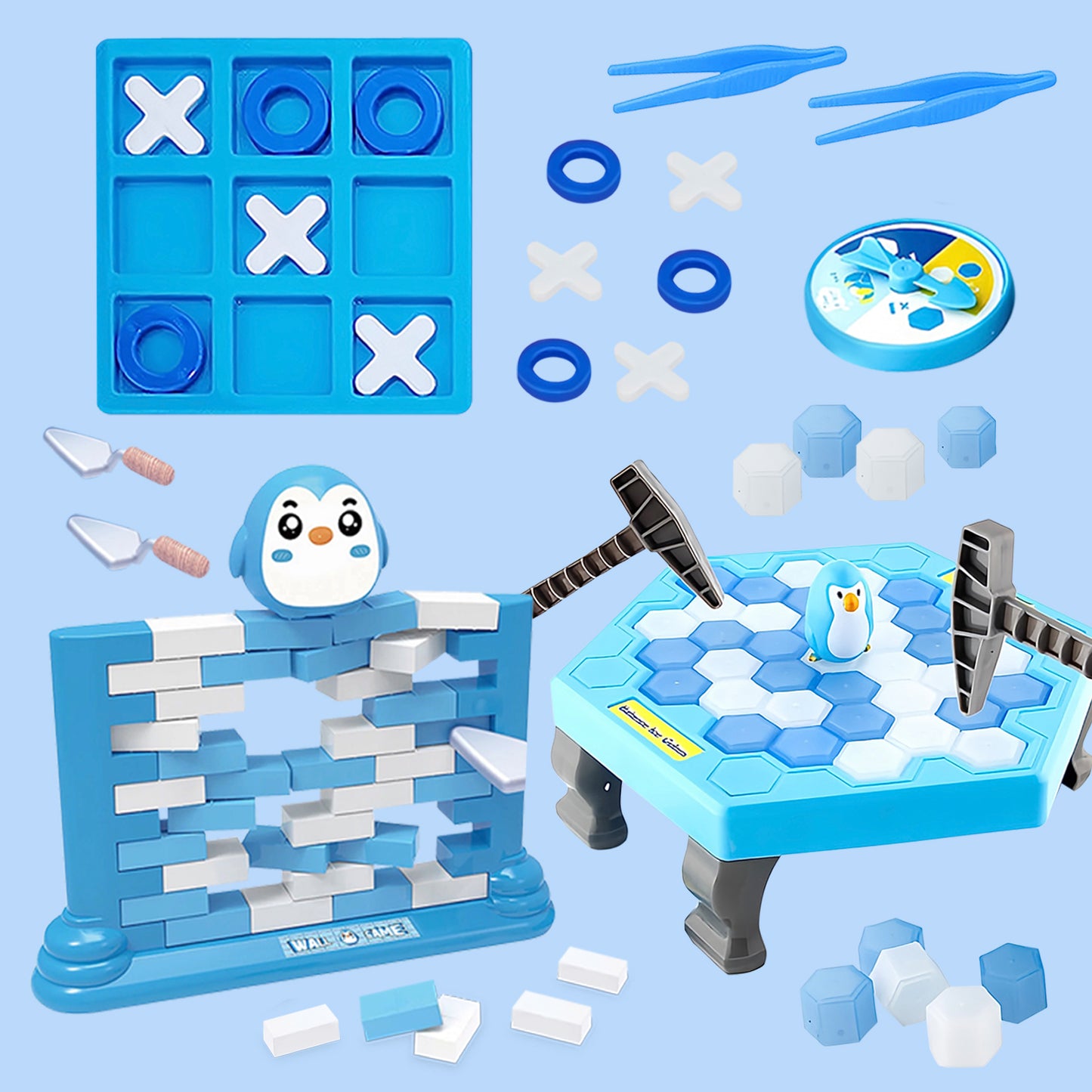 Trapped Penguin Board Game,Penguin Ice Break Toy with Mini Penguin Brick Wall Game and Tic Tac Toe,Thin Ice Game Set for Kids and Adults