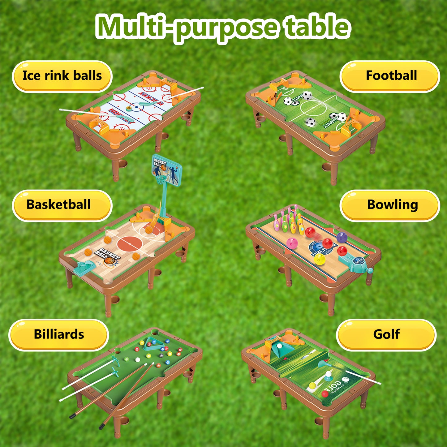6-in-1 Multi Game Table,Mini Pool Table for Kids,Basketball,Billiards,Football,Ice Hockey,Bowling,Golf Six Ways To Play,Game Table Gift for Boys 8-14