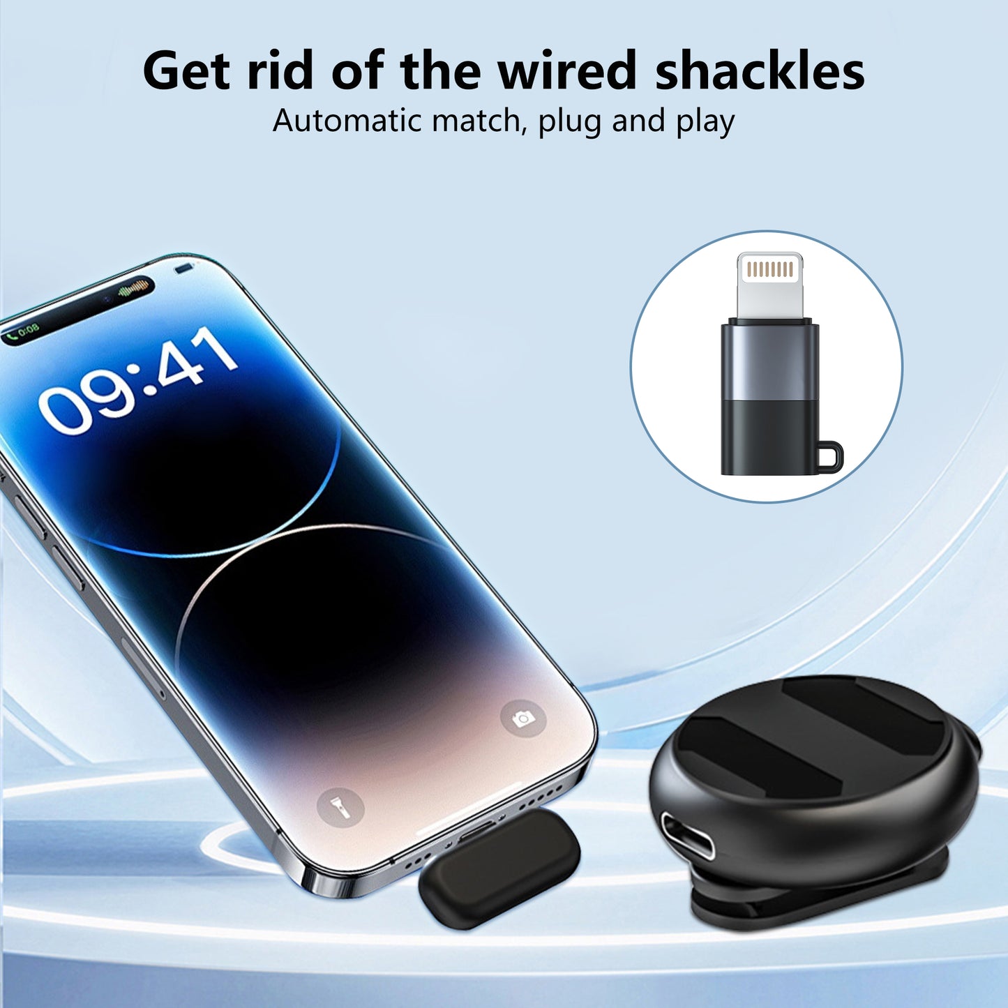 2 Pack Round Wireless Microphone for All Models of Mobile Phones,Noise Reduction Lapel Wireless Phone Mics for Recording and Video,Clip on Mic