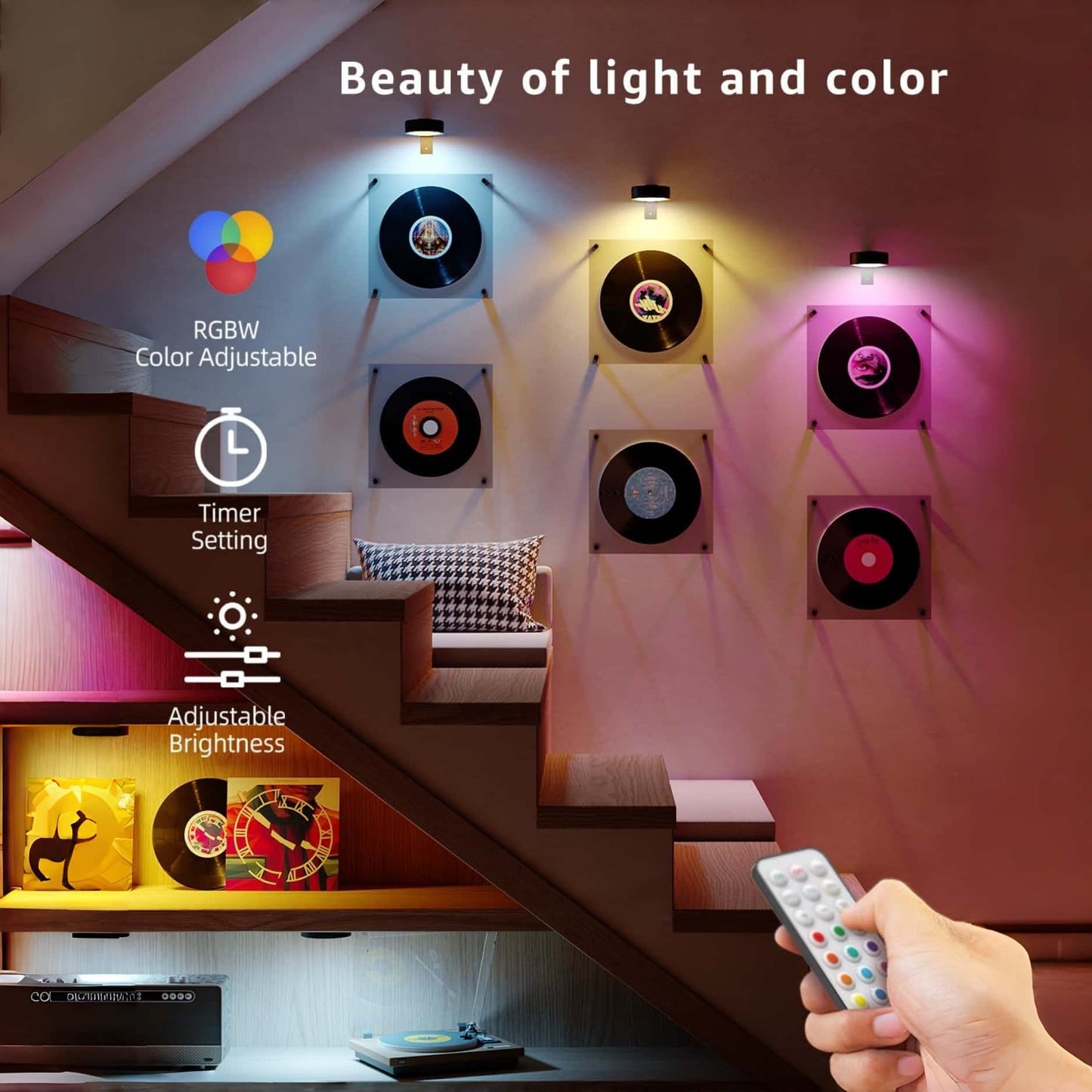 2 Pack Picture Lights for Wall, Battery Operated Picture Light with 3 Color Temps and 13 RGB, Painting Light with Remote Dimmable Timer, Wall Lights for Picture Frames, Black