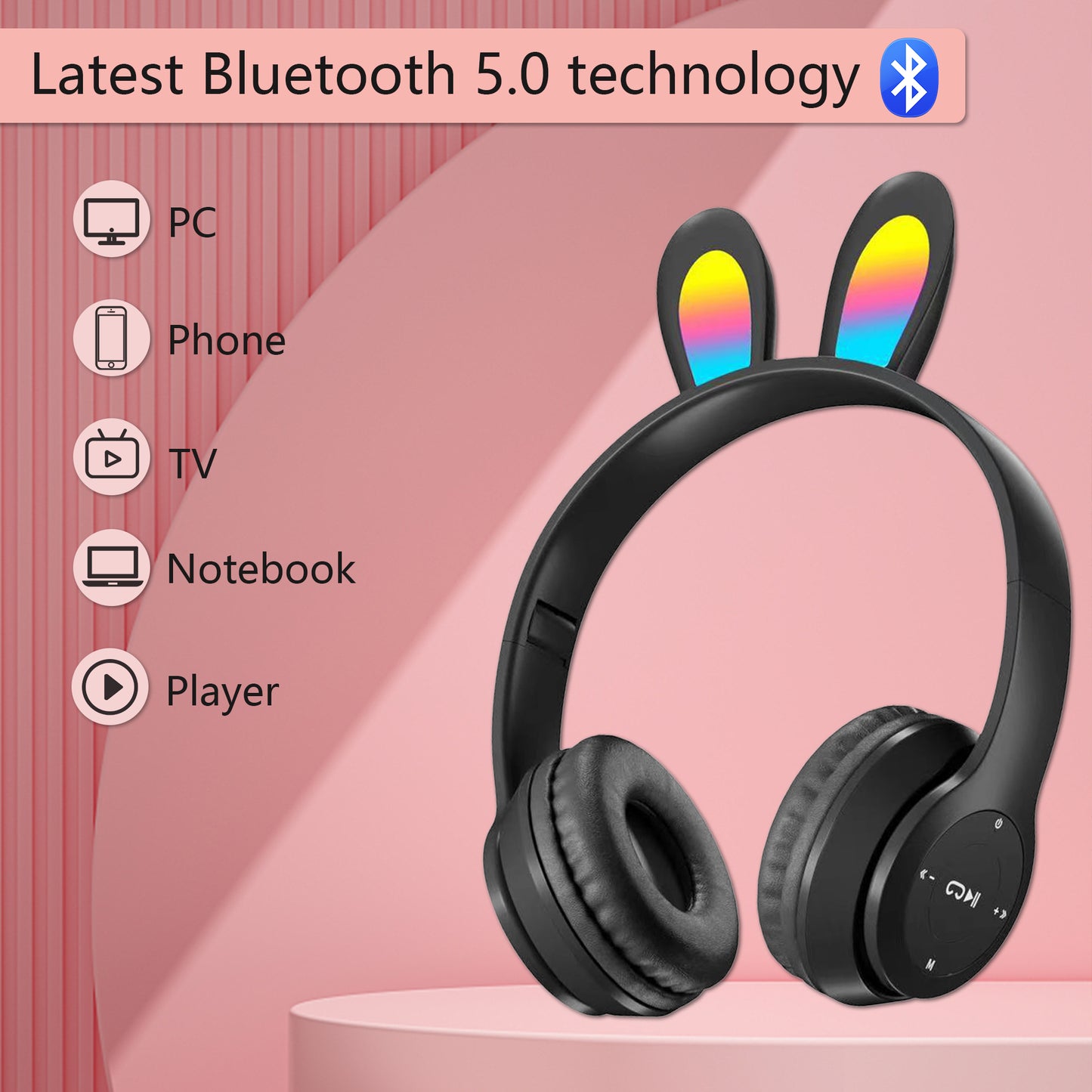 Wireless Headphones for Kids,2 Pack Rabbit Ear Bluetooth Over Ear Headphones with Microphone for Mobile Phones,Tablets,Computers,for Girls Boys