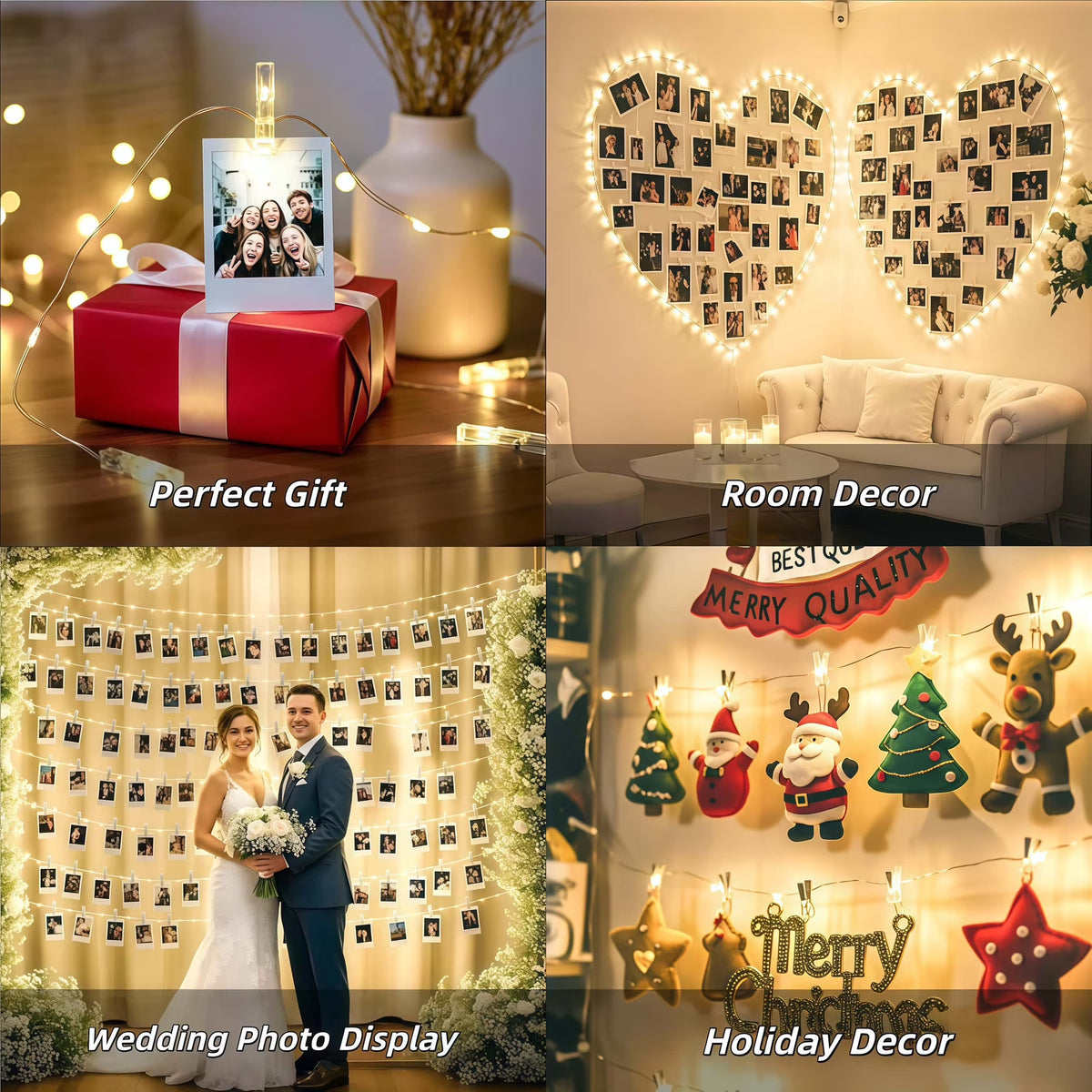 2-Pack Photo Clip String Lights, 65.6 ft 200 LED Fairy Lights, USB Warm White Twinkle Lights with 100 Clips, Picture Hanging Lights for Room Decor, Photo Wall Display Lights