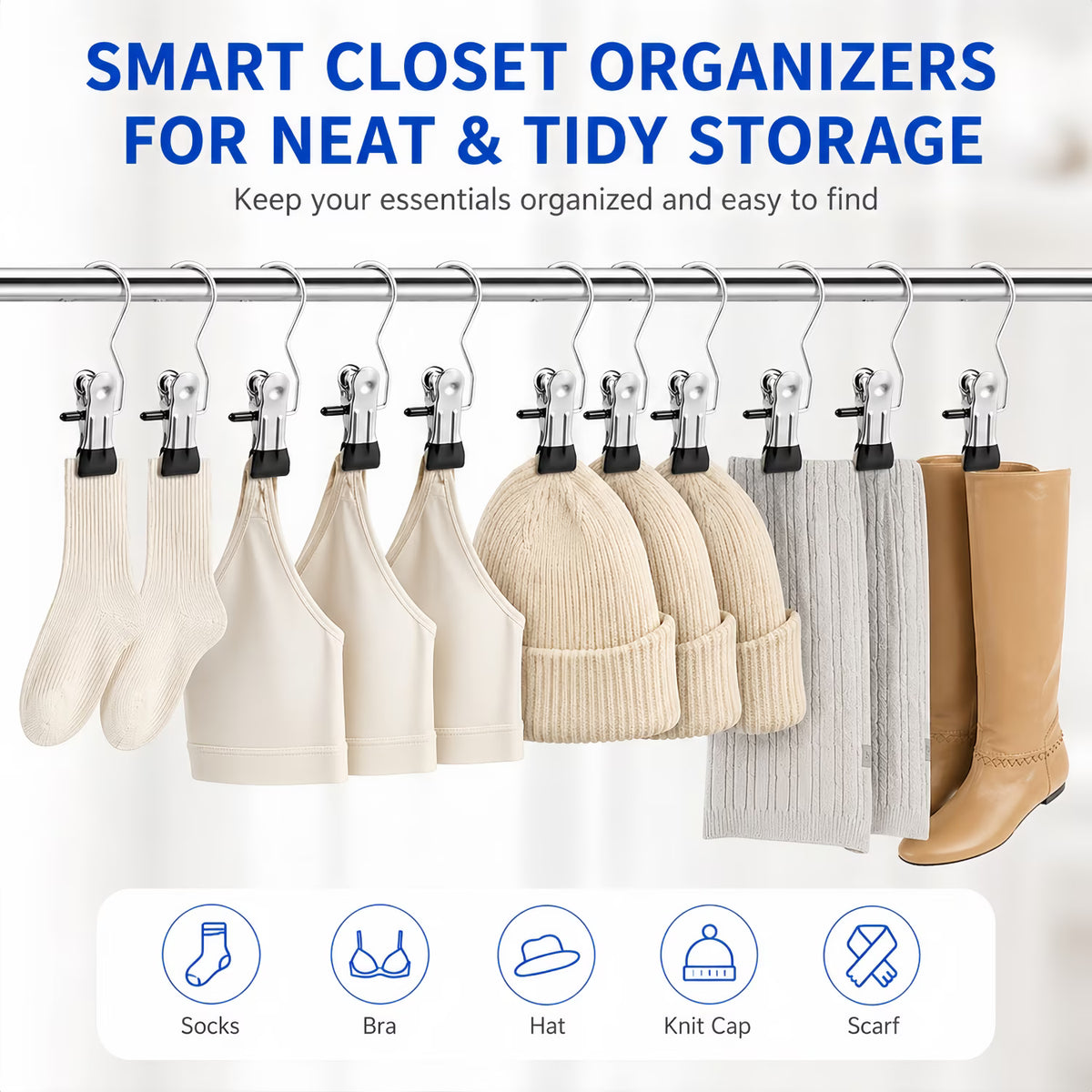 ChrumpTon 25 Pack Heavy Duty Clip Hangers, 360° Rotating Metal Hanging Clips, Non-Slip Closet Organizer for Boots, Pants, Towels, Socks, Hats & Gloves, Space Saving Hooks for Home Travel, Black