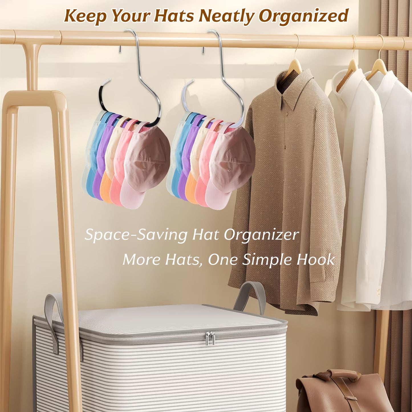 14 Pack Hat Hanger for Closet, Hat Organizer for Baseball Caps, Stainless Steel Space-Saving Hat Rack for Caps, Belts, Scarves & Bags, White & Black