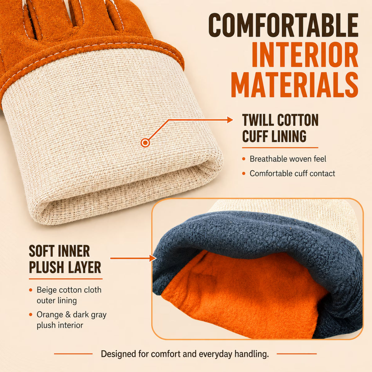 ChrumpTon 16 Inch Leather Welding Gloves, Heat Resistant Work Gloves with Extended Cuff, Reinforced Stitching and Soft Lining for Fireplace, Wood Stove, Yard Work and Light Welding, Orange