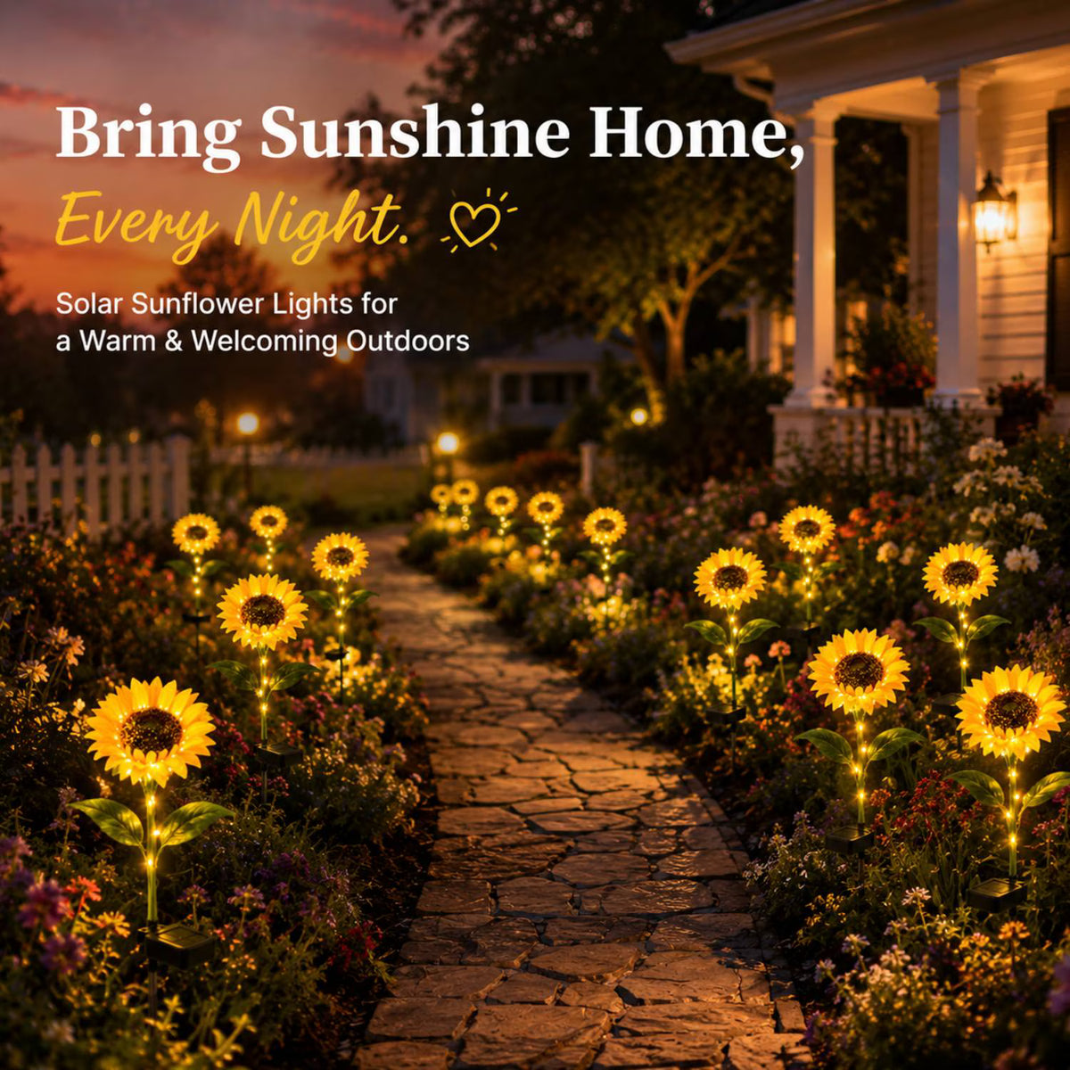 2 Pack Solar Garden Lights with 2 Extra Sunflower Heads, Solar Sunflower Lights Outdoor Waterproof with Auto On/Off, Solar Lights for Patio Lawn Outdoor Decor, Lighted Stem