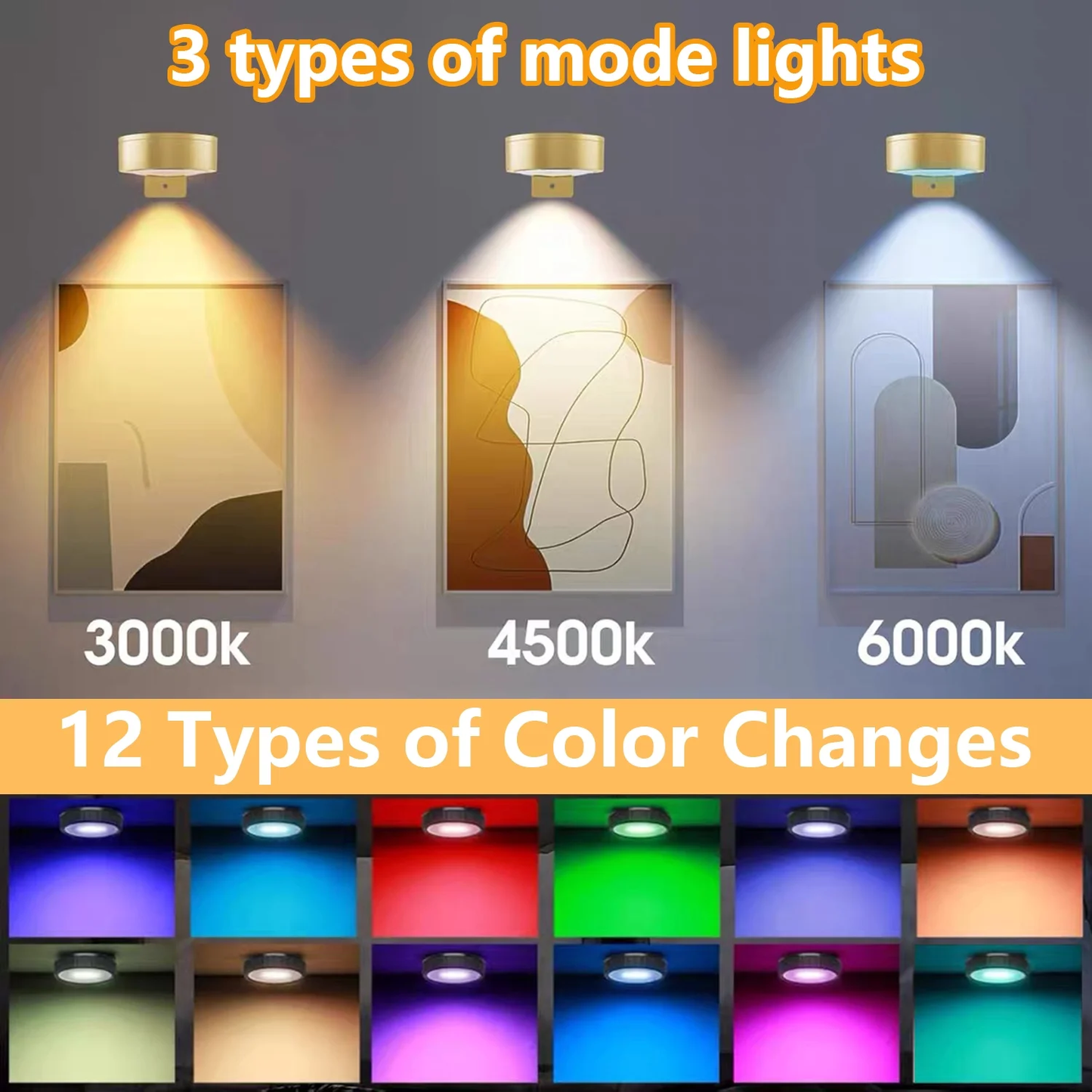 2 Pack Battery Operated Picture Light,3 Modes Picture Lights,Remote Dimmable and Timer,LED Painting Light for Pictures Photo Frame Portrait,6 LED Per Piece,4.72 in,Gold