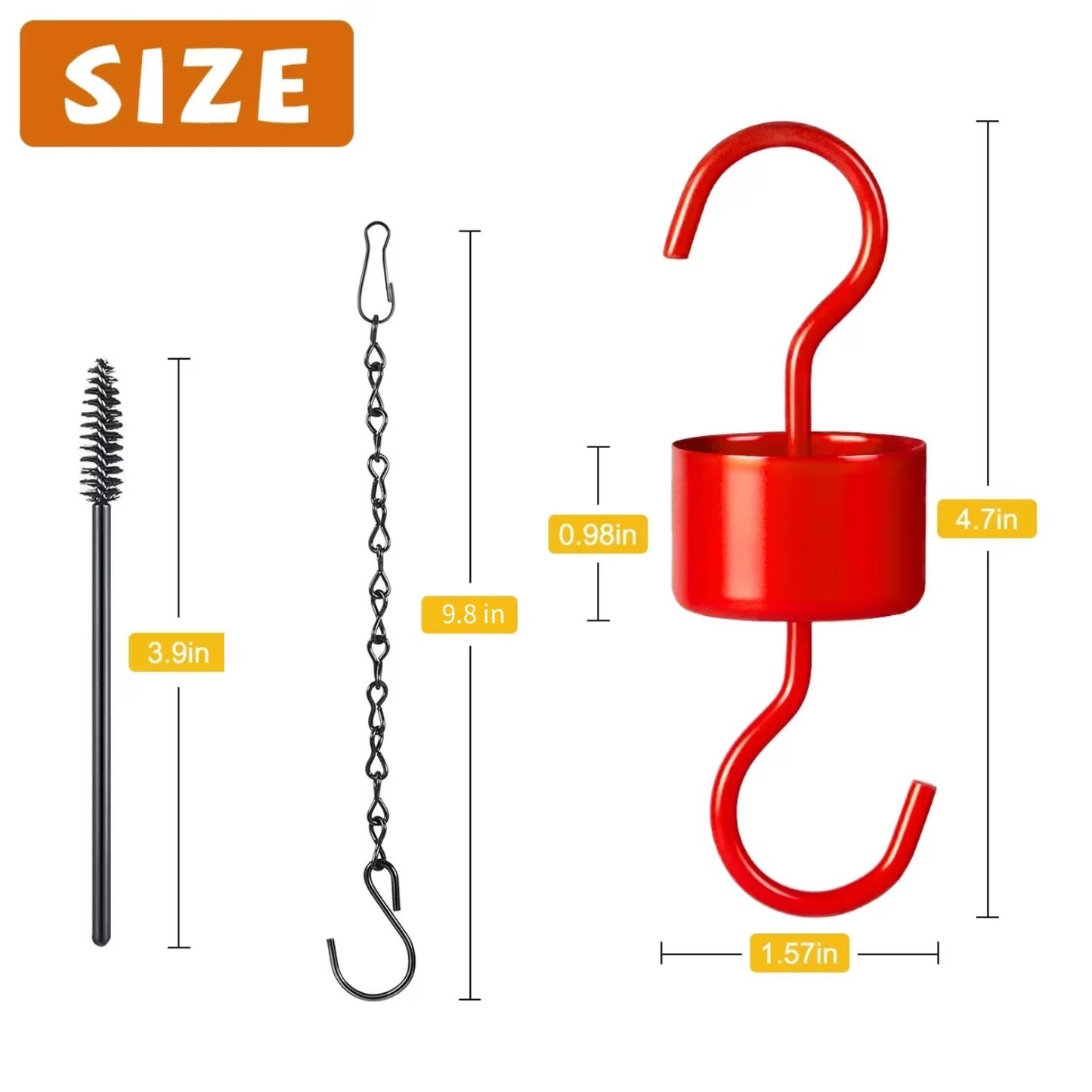 3-Pack Ant Moat for Hummingbird Feeders, Red Hummingbird Feeder Ant Guard, RustProof S Hooks with Cleaning Brushes and Hanging Chain for Bird Feeders