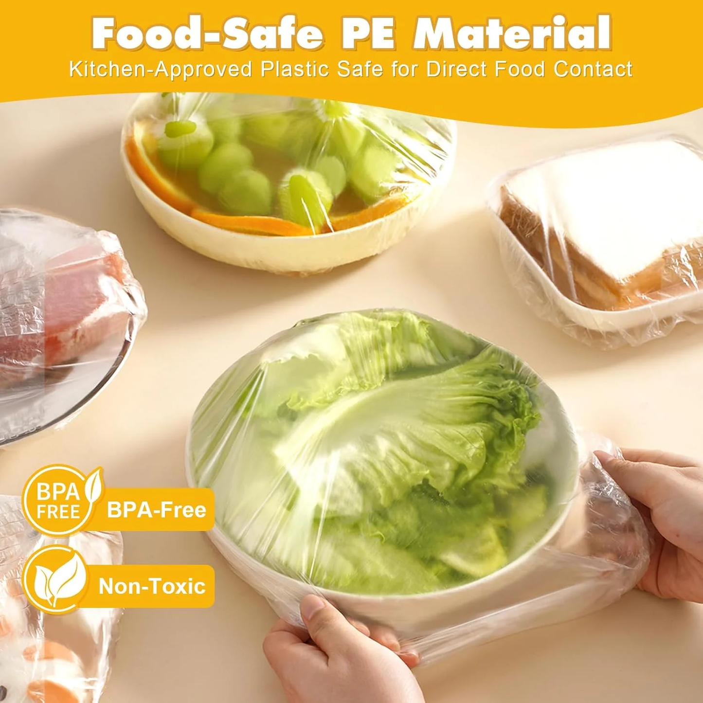 ChrumpTon 300Pcs Plastic Bowl Covers, Disposable Elastic Stretch Food Covers, Two Sizes, Fits Bowls up to 8" & 13", Food Storage, Bread Proofing, Kitchen and Outdoor Use