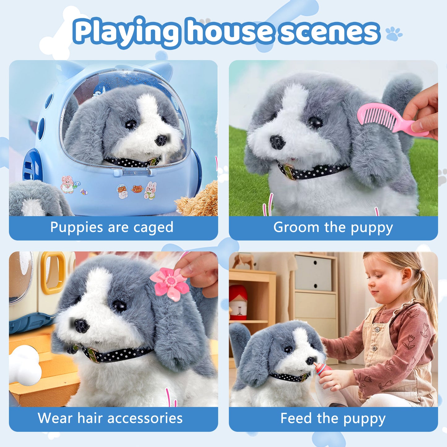 Plushdog Toy for Kids,Kids Electronic Pets,Toy Dog That Walks and Barks,Kids Puppy Toy With Space Cabin Kennel,A Total of 12 Pcs,Best 2 years old girl toys