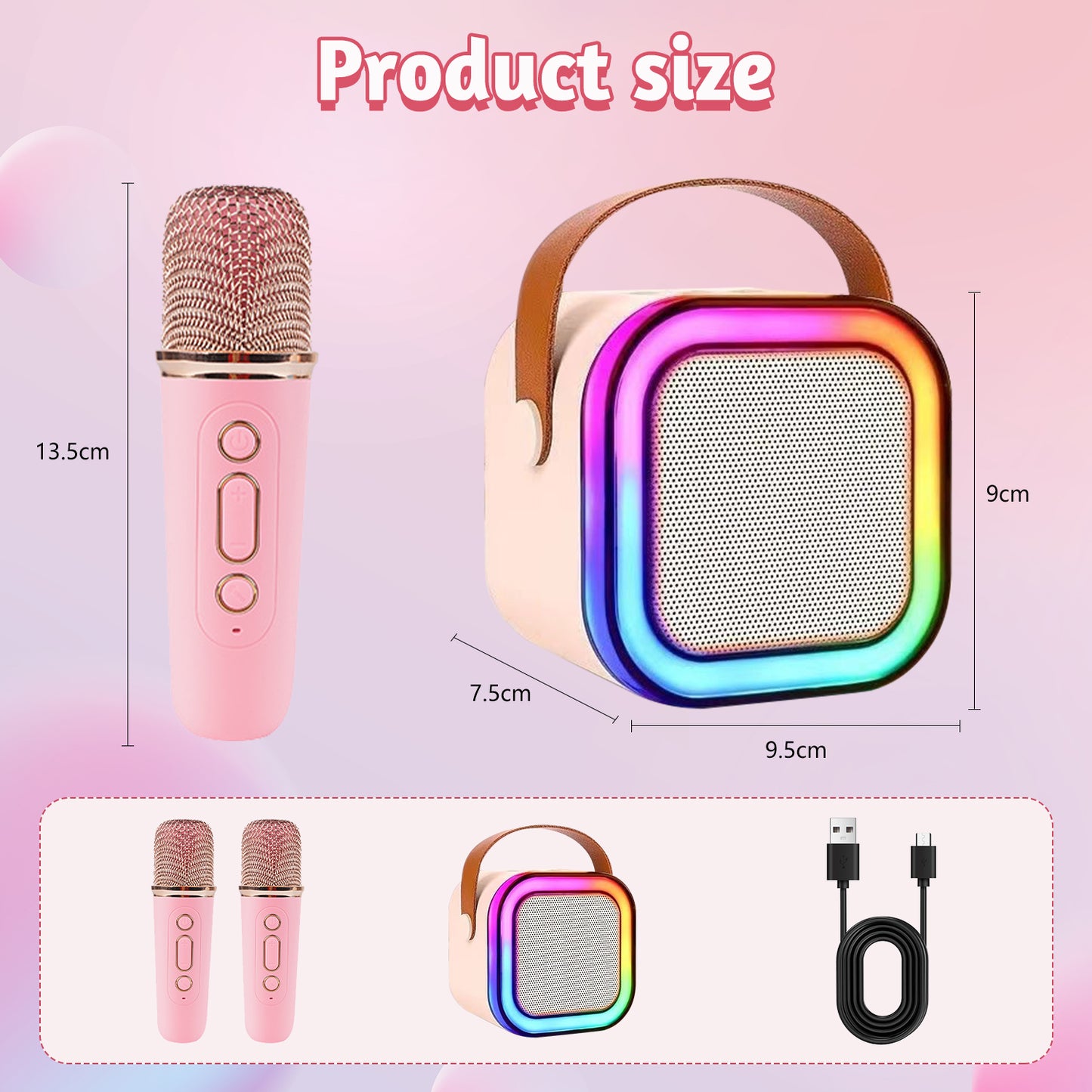 Kids Mini Karaoke Machine,Cute and Loud Portable Karaoke Machine with 2 Wireless Microphone and LED Lights,for Girls and Adults, Pink