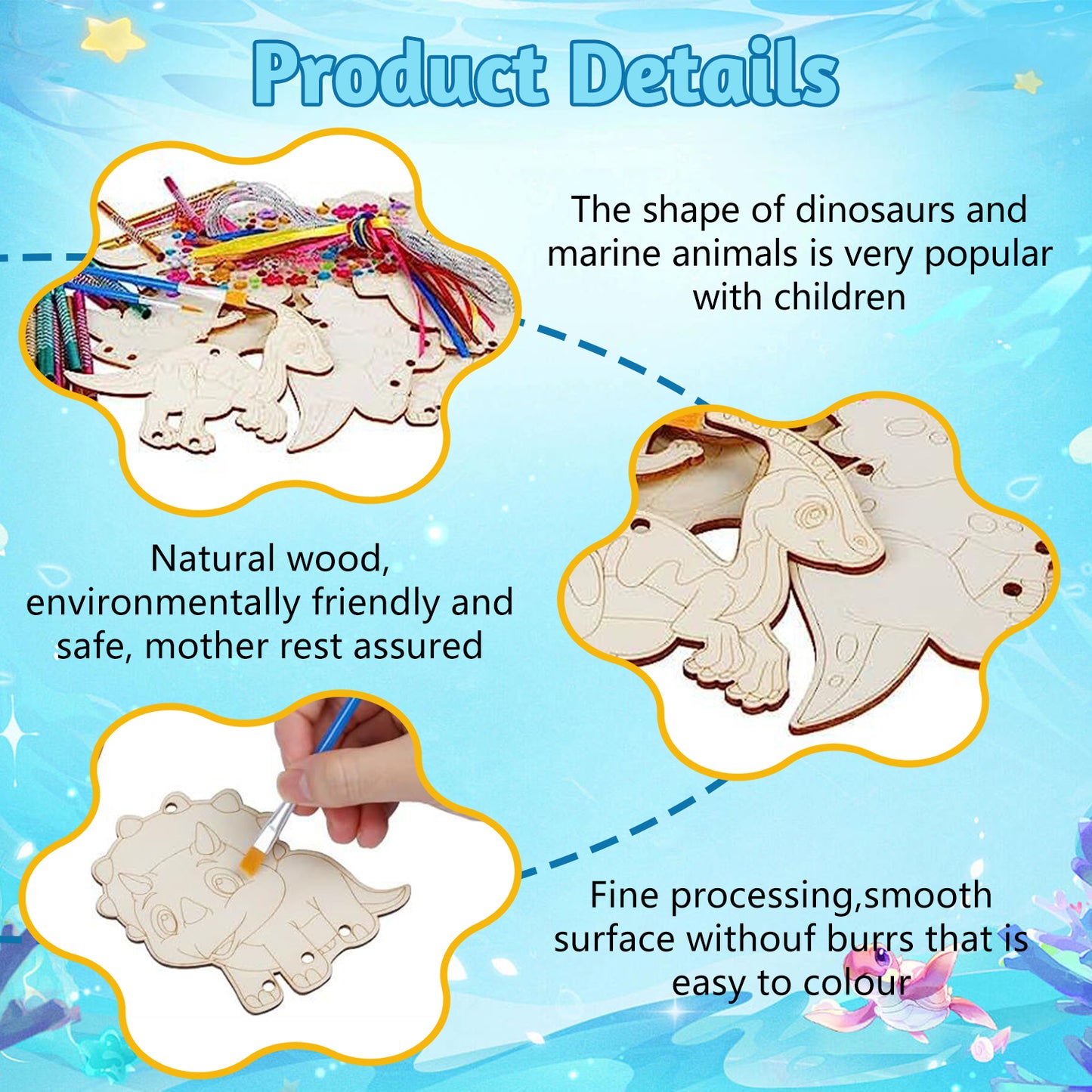 Wind Chimes Kit,Arts and Crafts,Wooden Crafts Kit for Kids Ages 8-12,Dinosaur and Sea Creature,Artistic Creation for Boys and Girls,19 Pcs