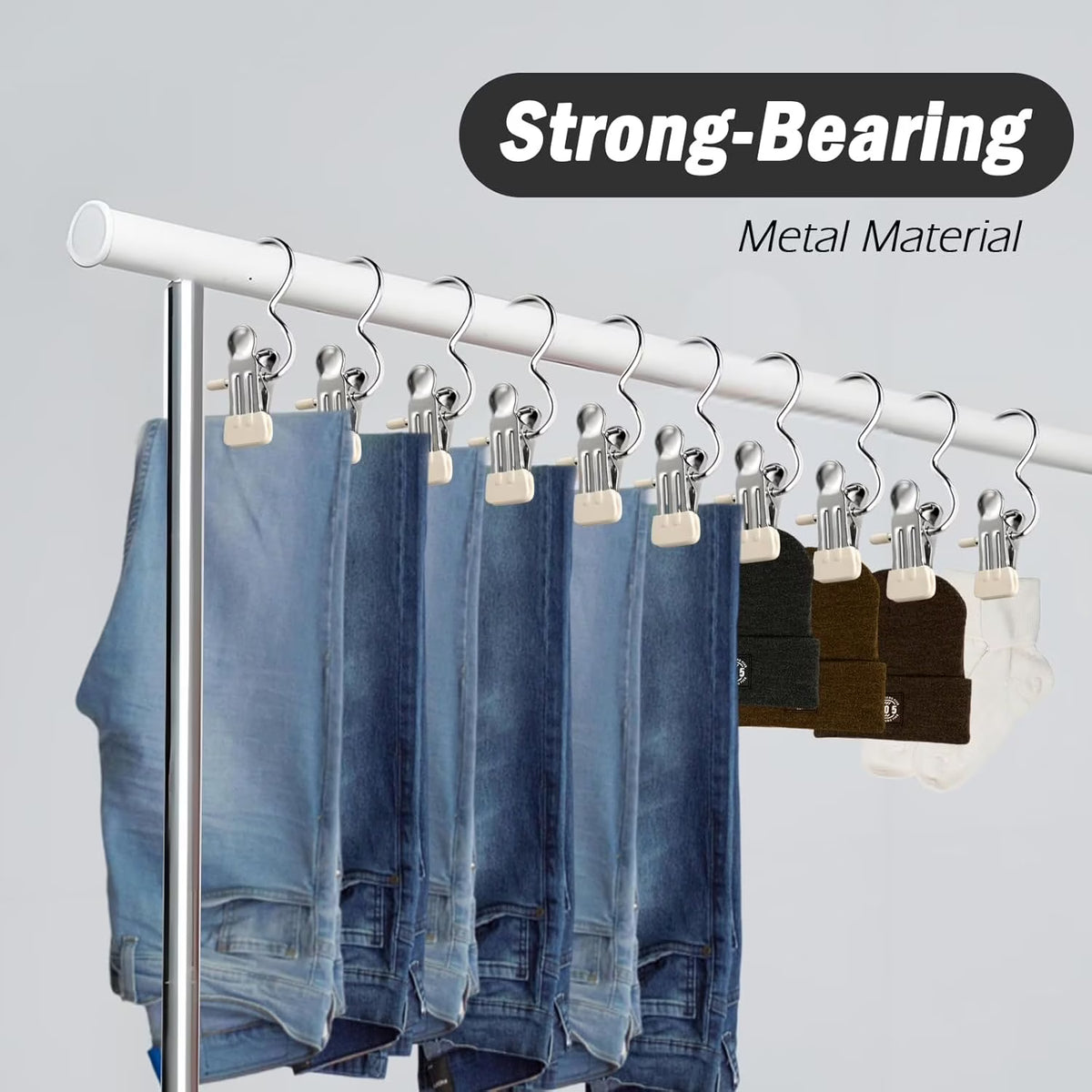 ChrumpTon 50 Pcs Boot Hangers Clips,360° Rotating Heavy Duty Pants Hangers Hanging Hooks Clip for Home & Travel,No-Slip Metal Towel Clips,Clothespins Clip Hangers for Hats Socks Gloves