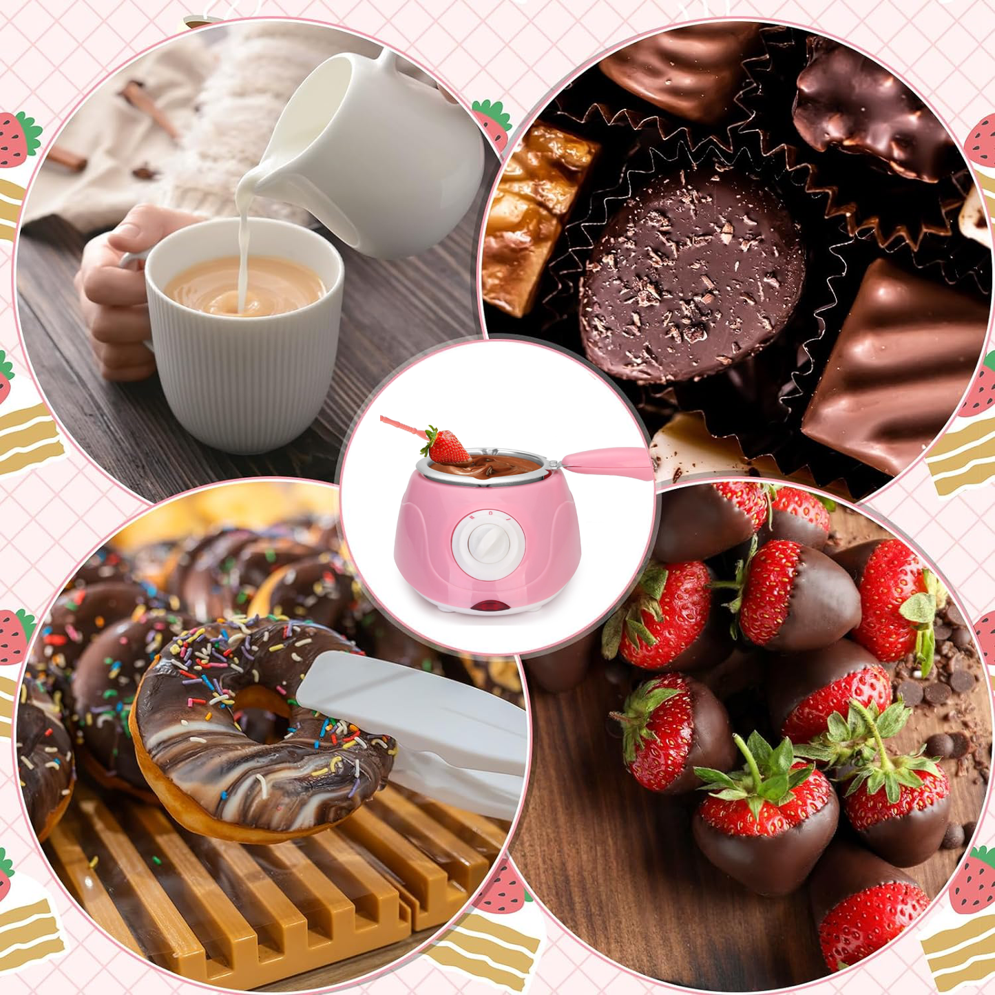 Mini Chocolate Melting Pot, Fondue Fountain, Warmer Machine for Milk,Cheese, Butter, Candy
