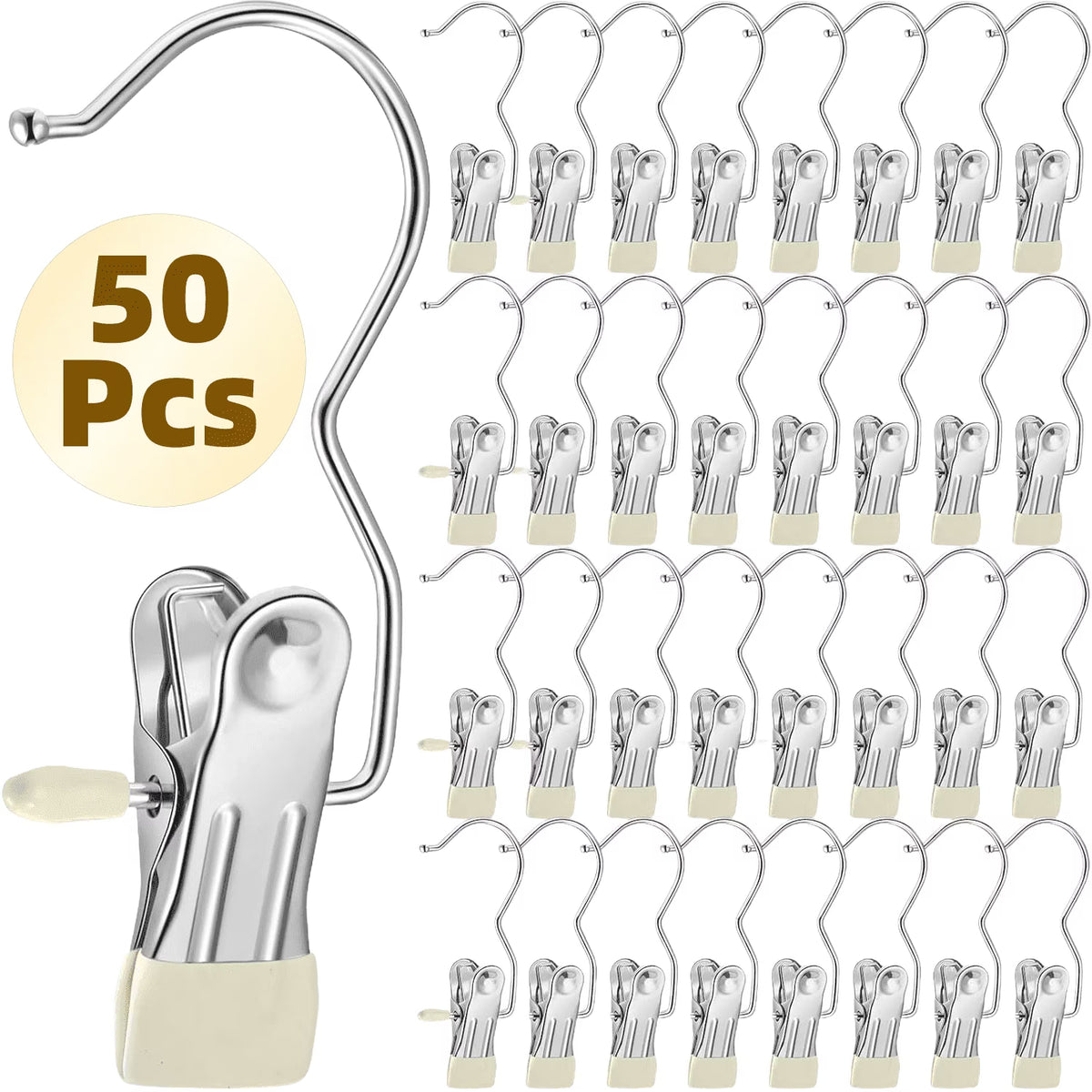 ChrumpTon 50 Pcs Boot Hangers Clips,360° Rotating Heavy Duty Pants Hangers Hanging Hooks Clip for Home & Travel,No-Slip Metal Towel Clips,Clothespins Clip Hangers for Hats Socks Gloves
