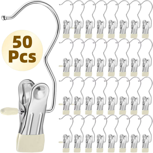 ChrumpTon 50 Pcs Boot Hangers Clips,360° Rotating Heavy Duty Pants Hangers Hanging Hooks Clip for Home & Travel,No-Slip Metal Towel Clips,Clothespins Clip Hangers for Hats Socks Gloves