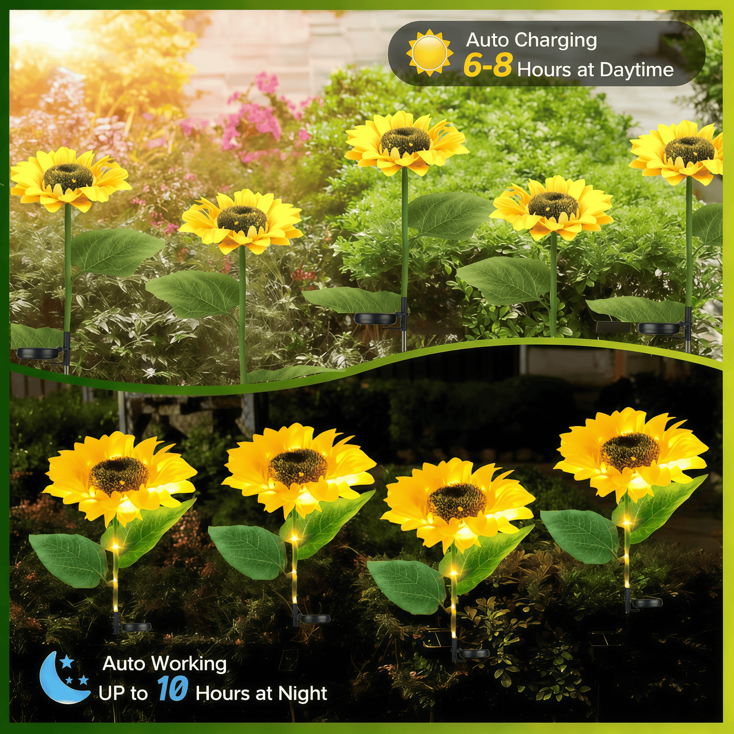 4 Pack Solar Garden Lights, Solar Sunflower Lights Outdoor Waterproof with Auto On/Off, Solar Lights for Patio Lawn Outdoor Decor, Yellow