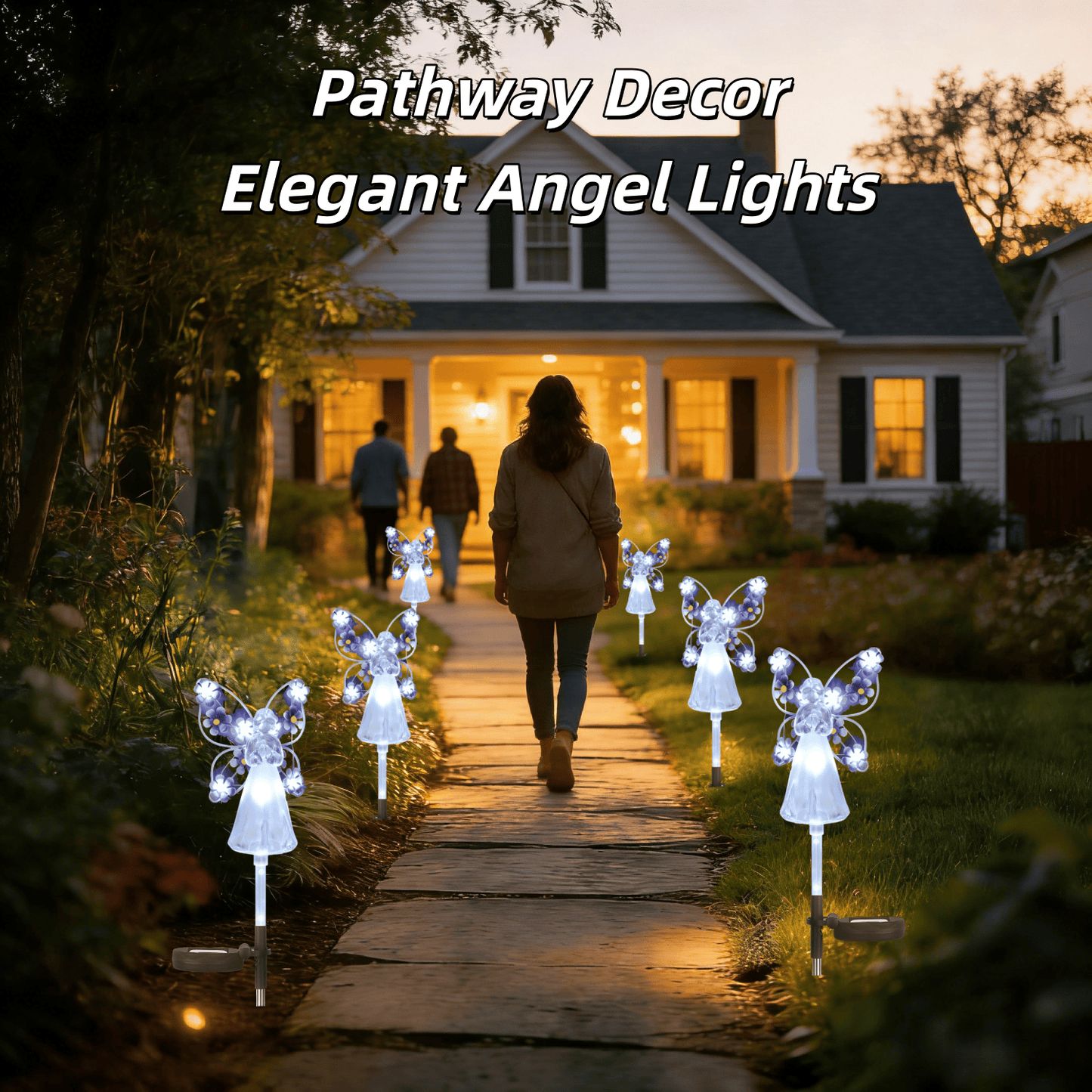 2 Pack Solar Lights Outdoor, Solar Angel Statue, Waterproof Solar Garden Lights, Pathway Lights with 14 Purple LEDs, Grave Decorations for Cemetery, Garden Statue