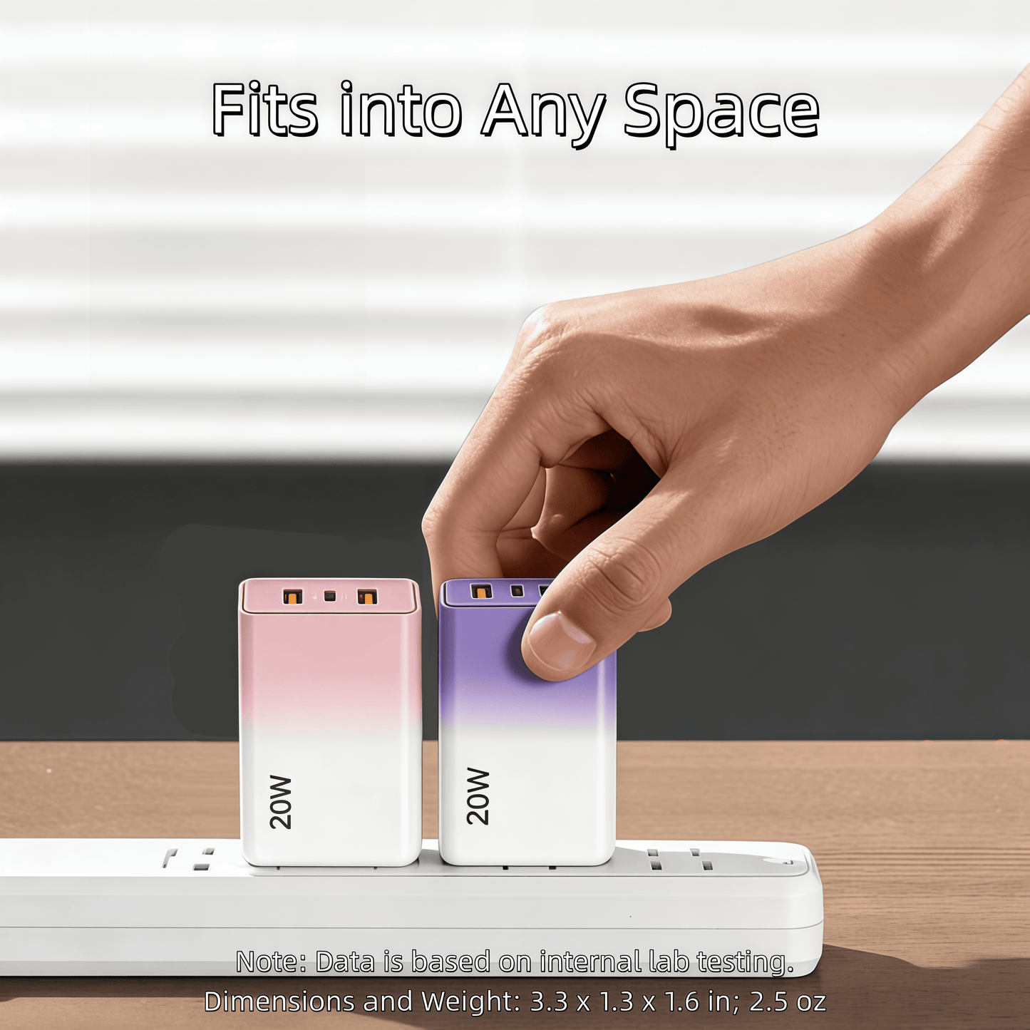 2Pack 20W USB C Wall Charger Block, 3-Port Fast Charging Type C Charger (2 USB-C + 1 USB-A), Compact Travel Phone Charger Compatible with Various Types of Mobile Phones (Purple & Pink)