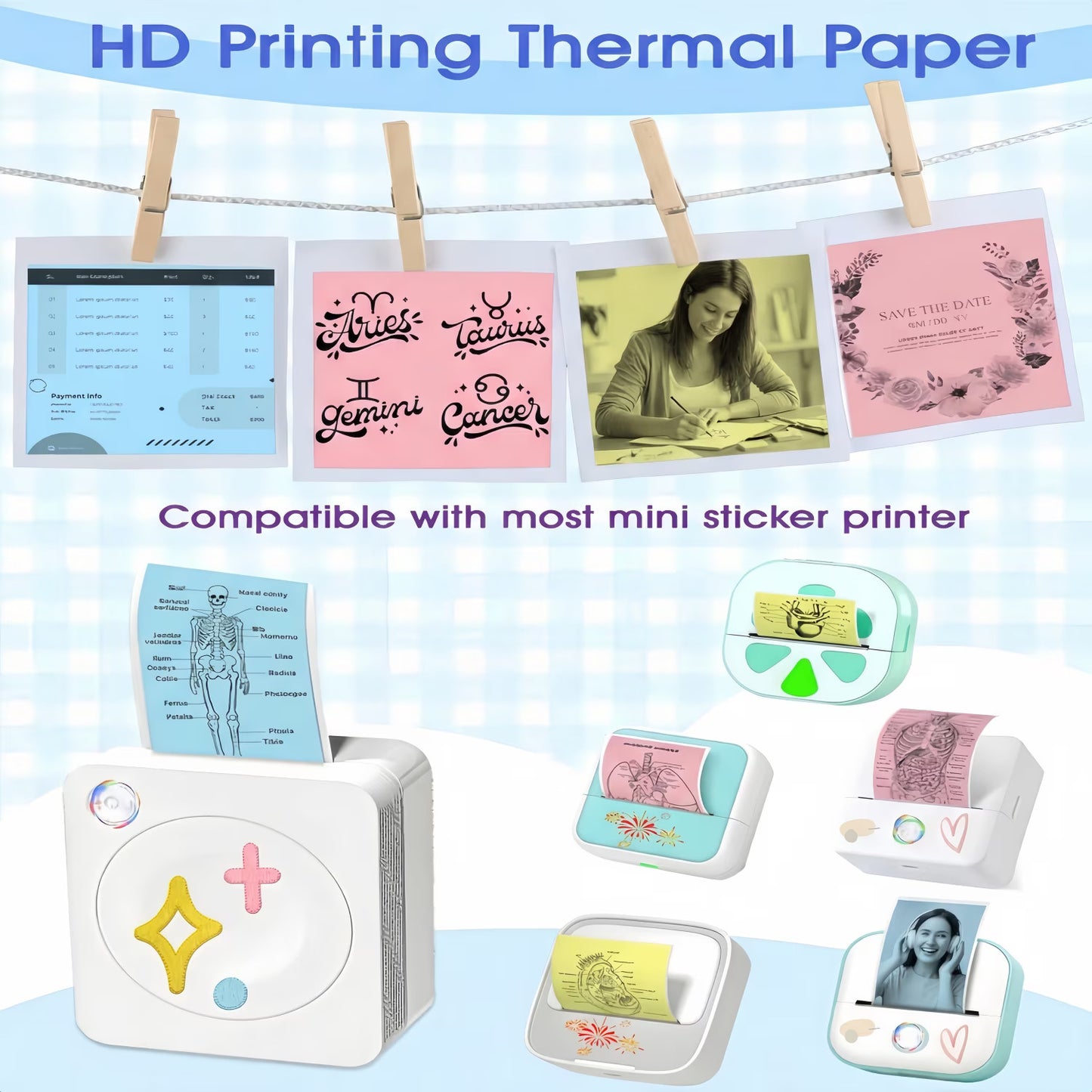 15 Rolls Instant Camera Refill Print Paper, HD Printing Thermal Print Paper, Instant Print Camera Paper Rolls, Compatible with Most Instant Print Cameras, Colorful (57x25mm)