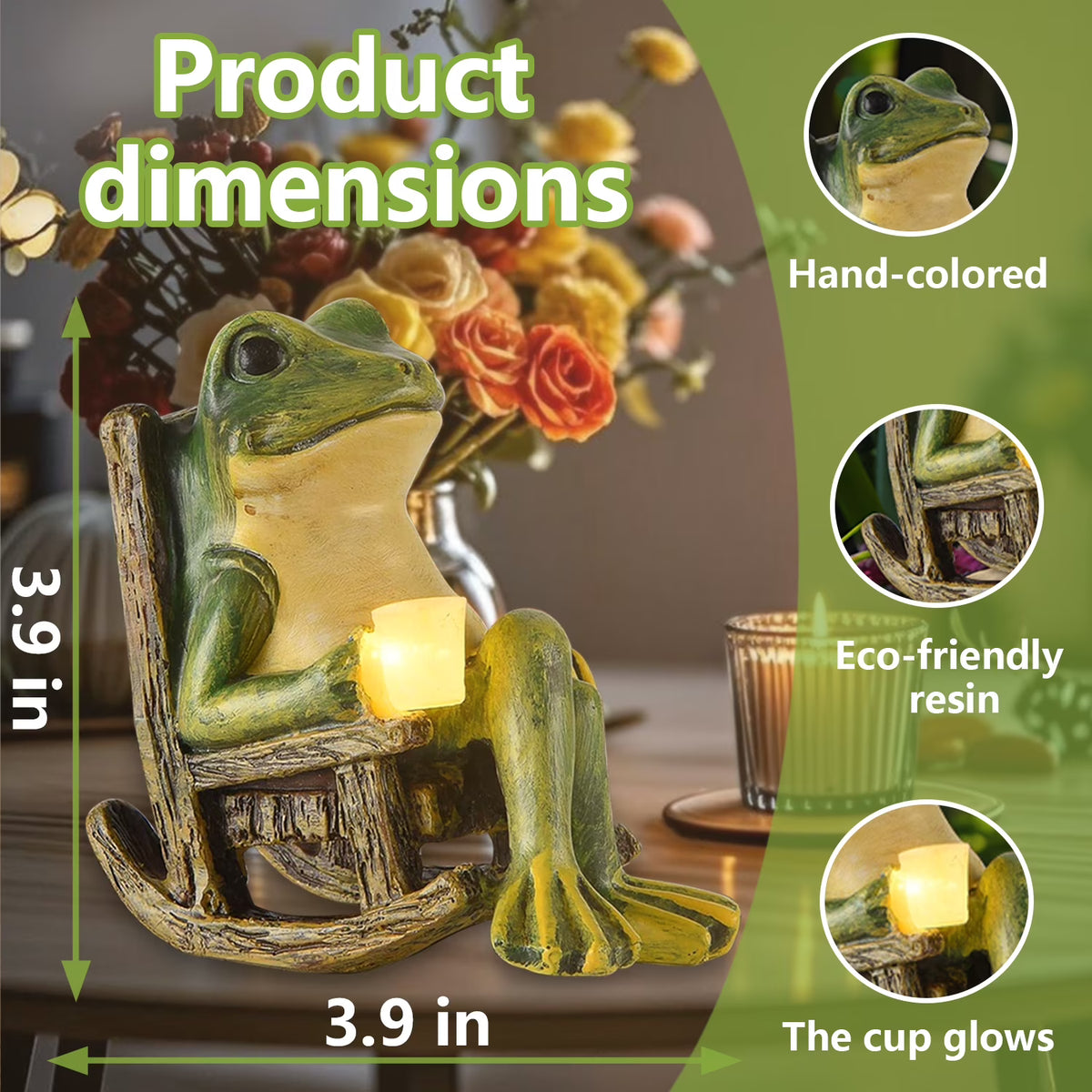 Solar Garden Statue, Miniature Frog Garden Statue with Warm LED Light, Waterproof Garden Solar Lights Outdoor/Indoor Yard Decor, Unique Housewarming Gift, 3.9" x 2.3" x 3.9"
